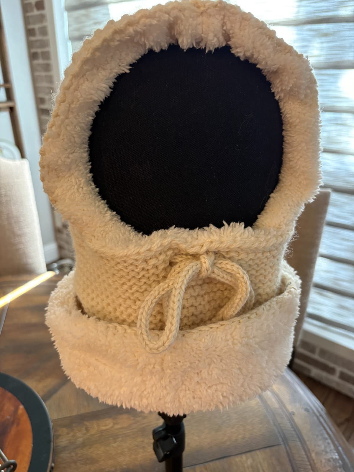 Nirvanna Designs Hand Knit 100% Wool Hood Balaclava Sherpa Lined Nepal Ivory - Thumbnail 7