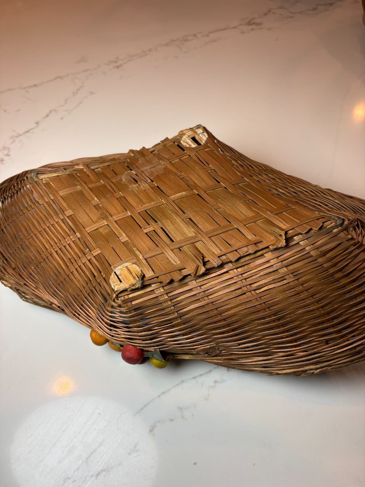Vintage Barbola Style Gesso Fruit Wicker Basket Cottage French Country Decor - Thumbnail 4