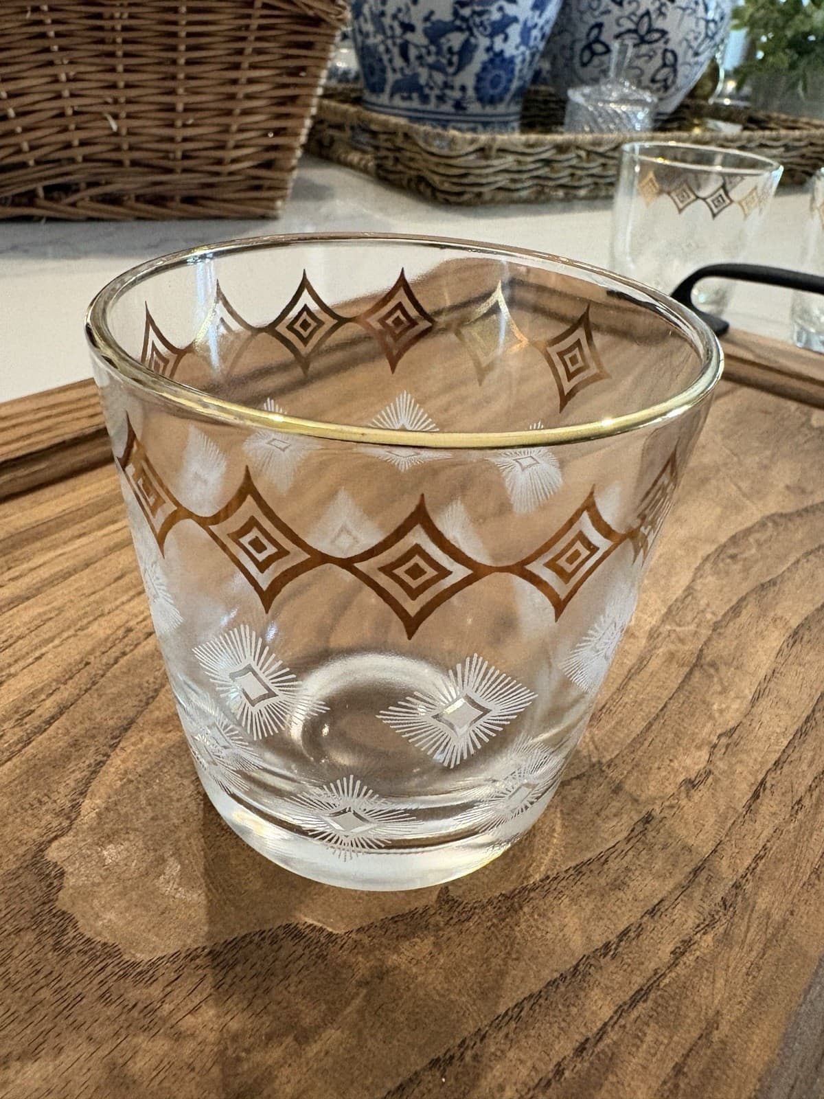 MCM Mid-Century Libbey Gold White Diamond Atomic Rocks Glasses Set of 8 Barware - Thumbnail 4