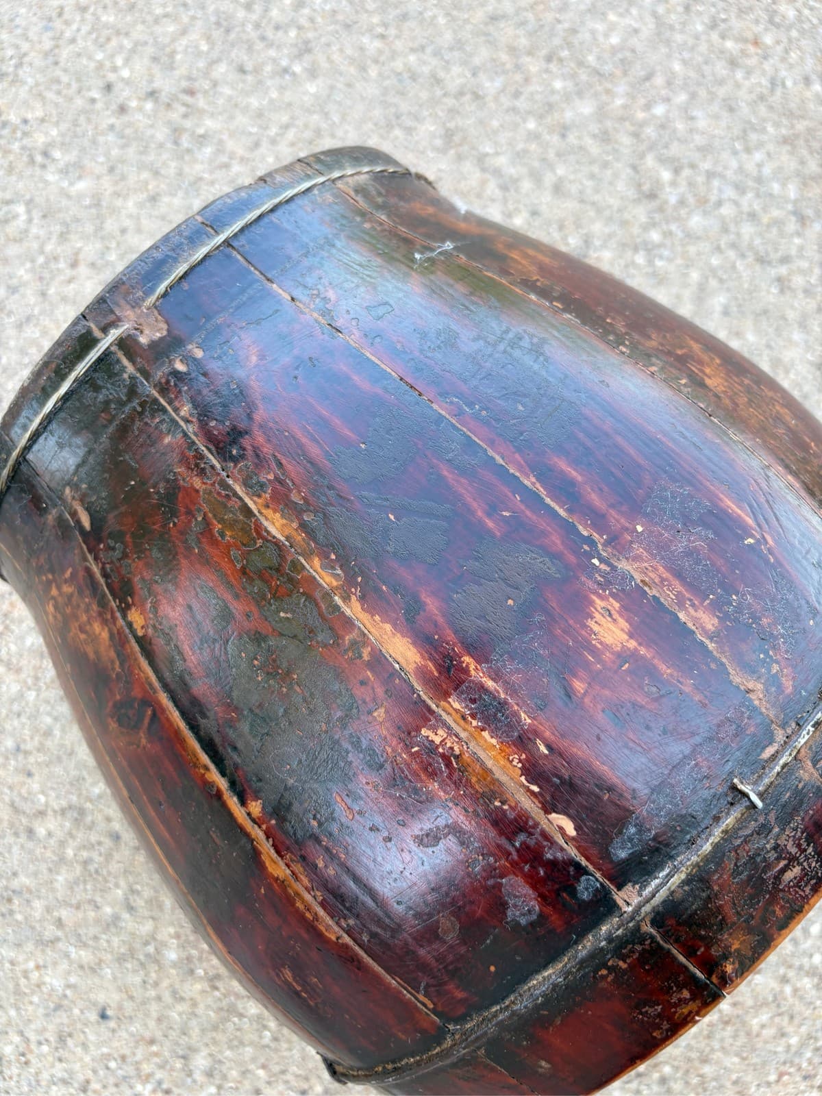 Chinese Wooden Rice Harvest Bucket Handled Metal Bound Grain Basket - Thumbnail 4