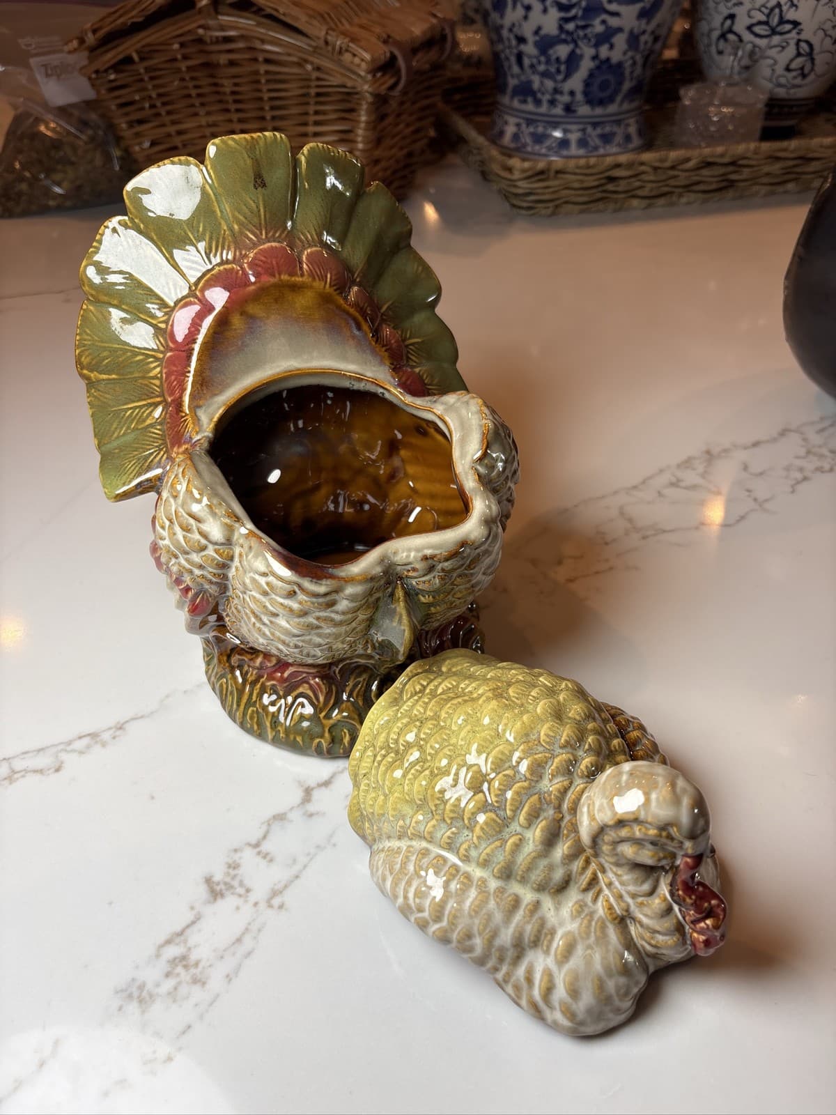 Ceramic Turkey Soup Tureen Covered Serving Dish Thanksgiving Table Decor - Thumbnail 4