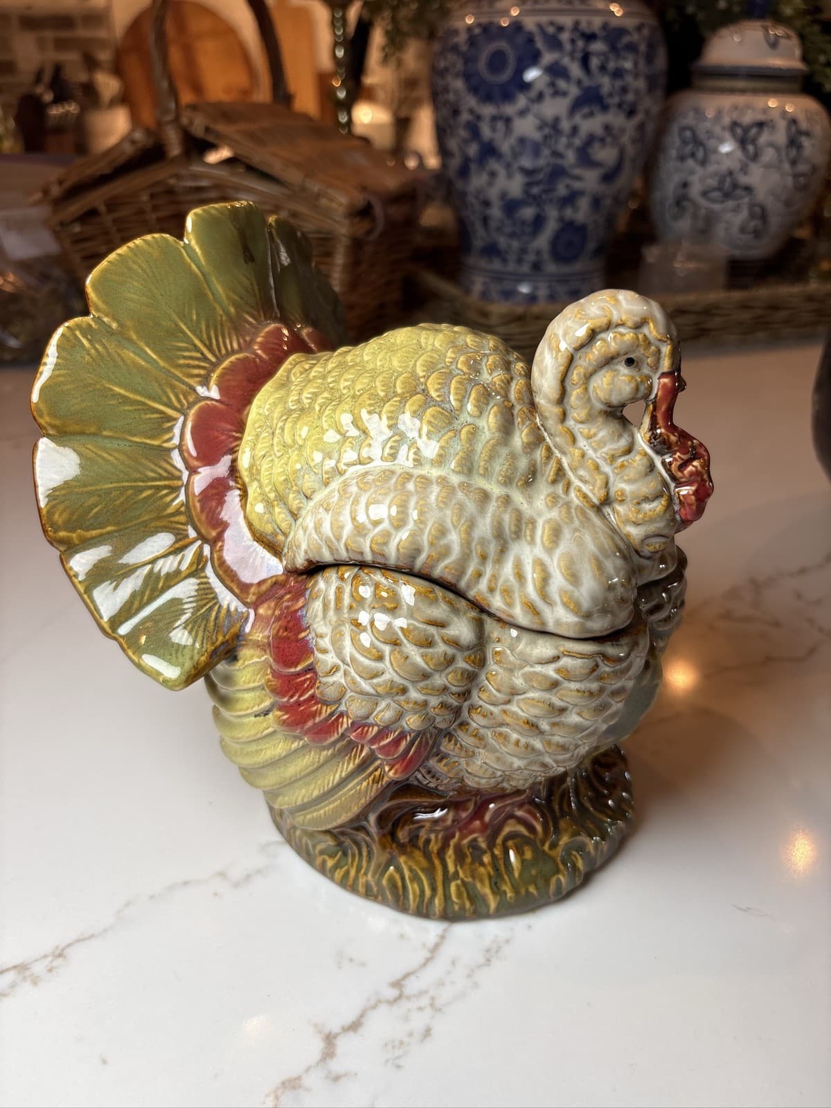 Ceramic Turkey Soup Tureen Covered Serving Dish Thanksgiving Table Decor - Thumbnail 2