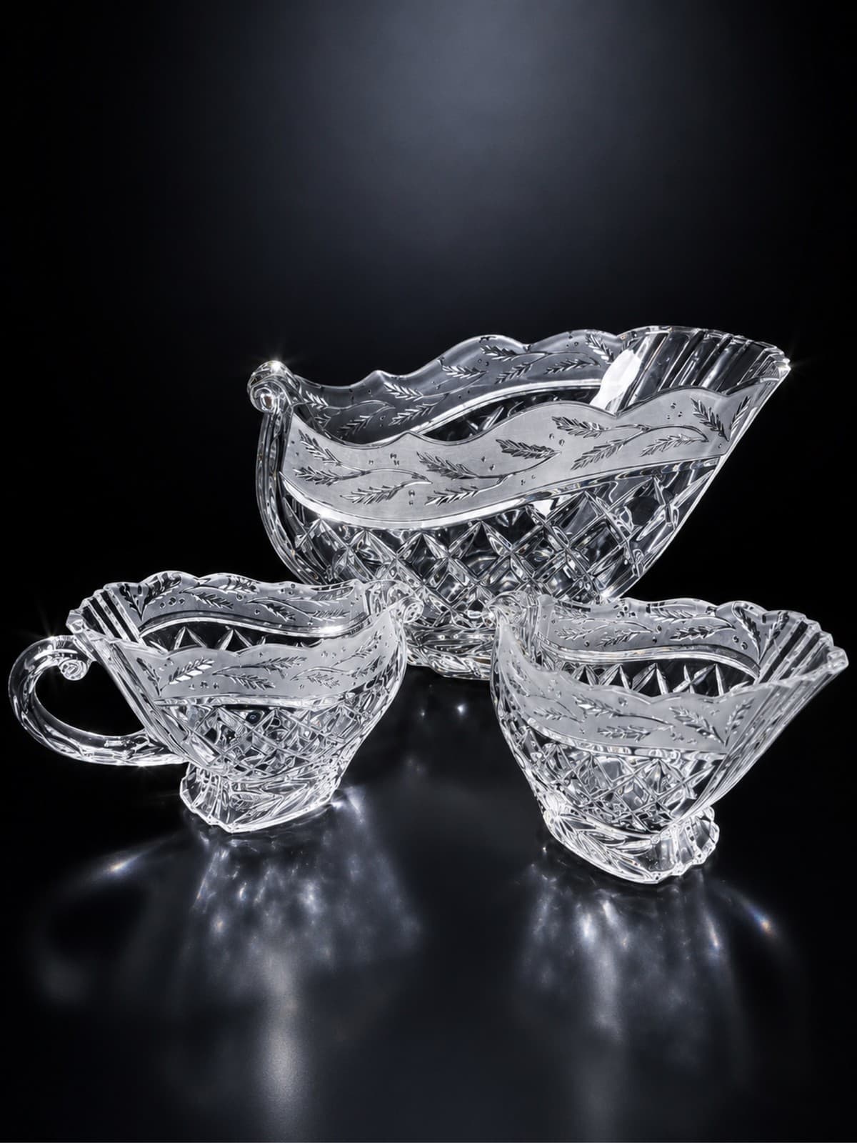 Gorham Crystal Holiday Traditions Christmas Sleigh Creamer Sugar 3 Pc Set