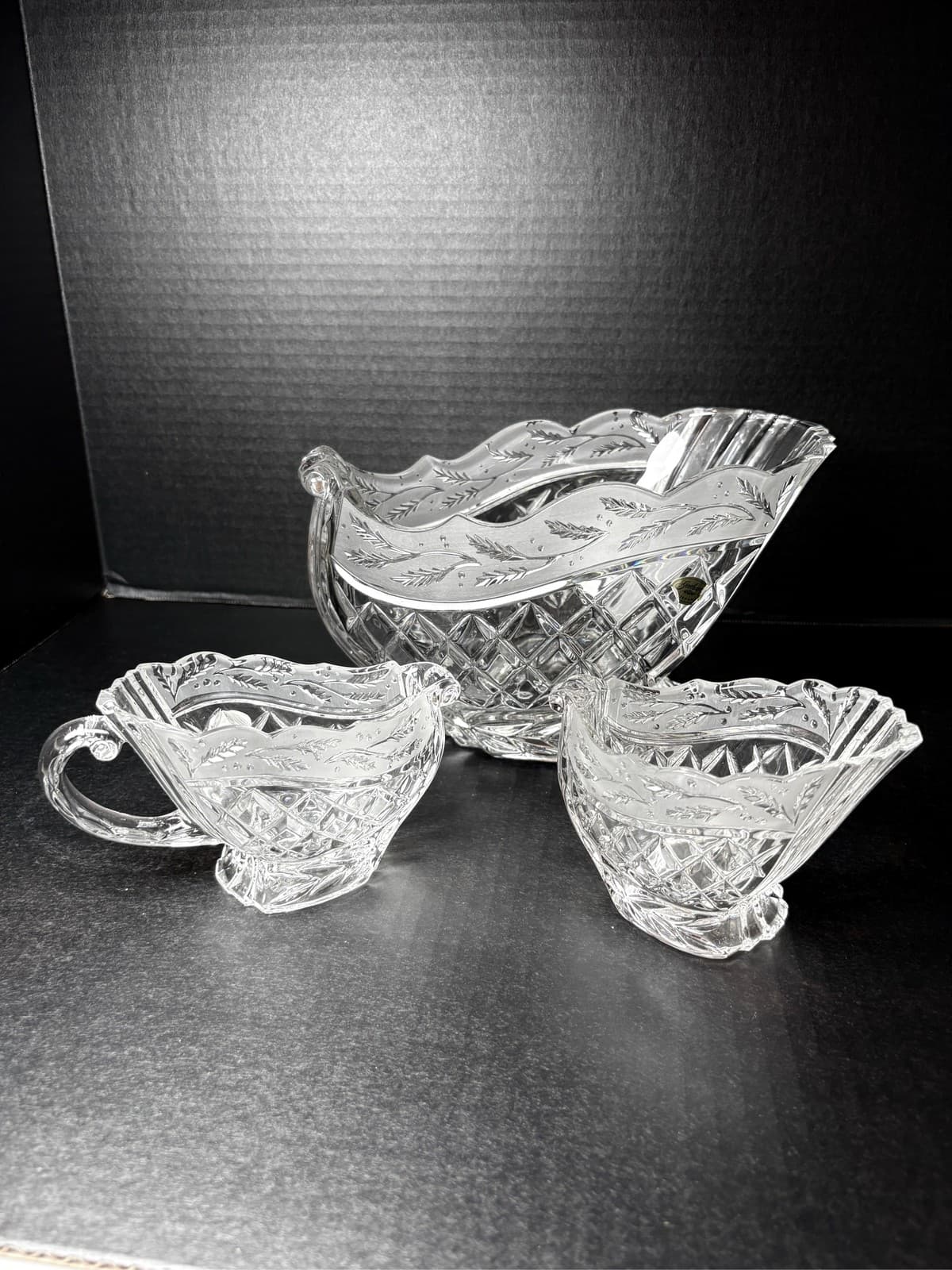 Gorham Crystal Holiday Traditions Christmas Sleigh Creamer Sugar 3 Pc Set - Thumbnail 4