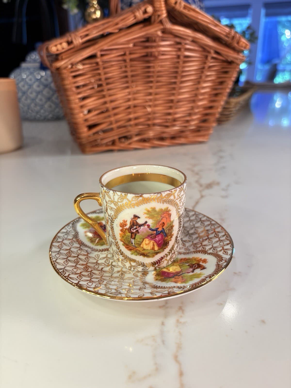 Limoges France Fragonard Demitasse Cup Saucer Gold Courting Couple
