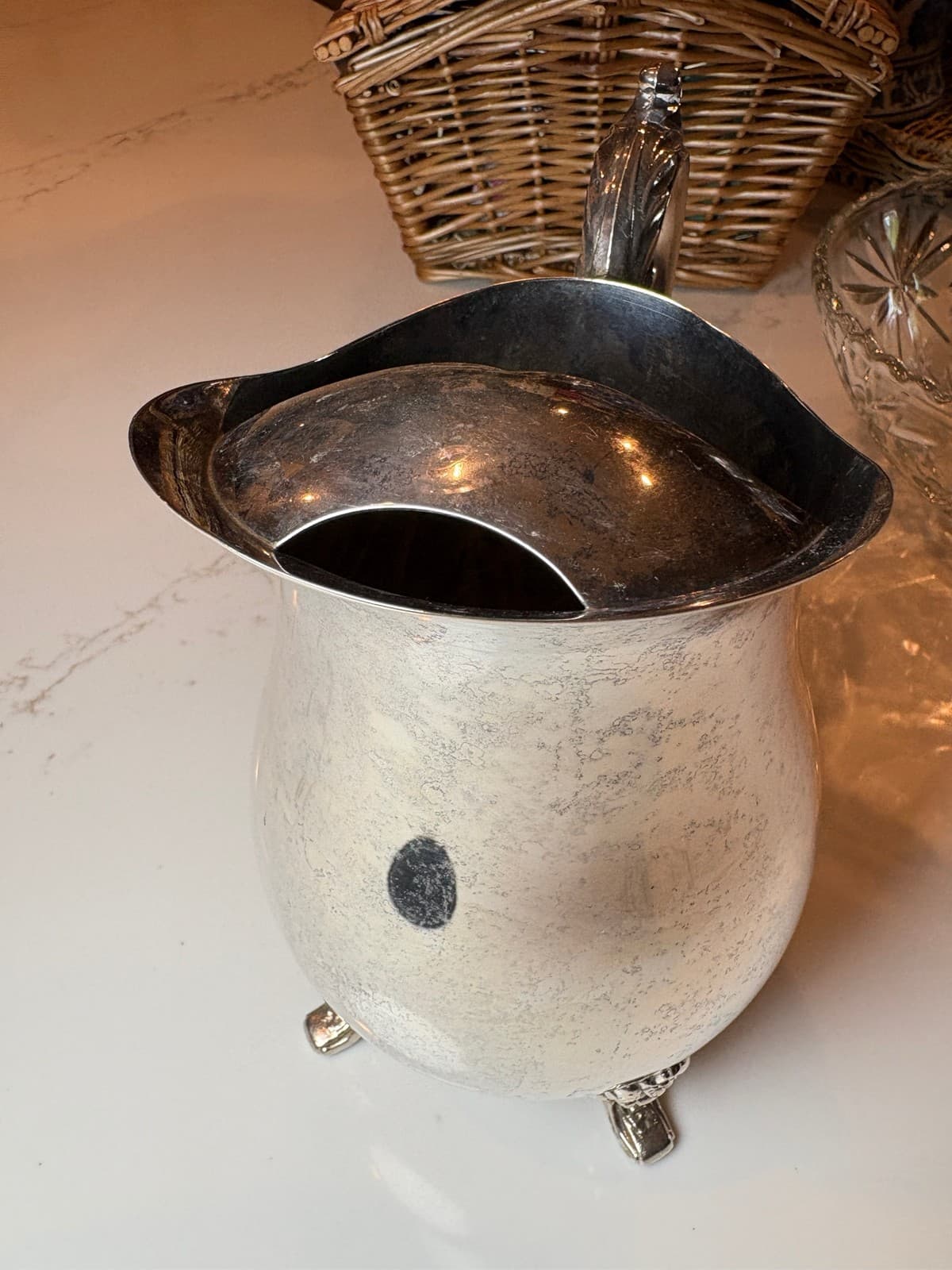 Oneida Silver Plated Water Pitcher Footed Ornate Scroll Handle With Ice Lip - Thumbnail 2