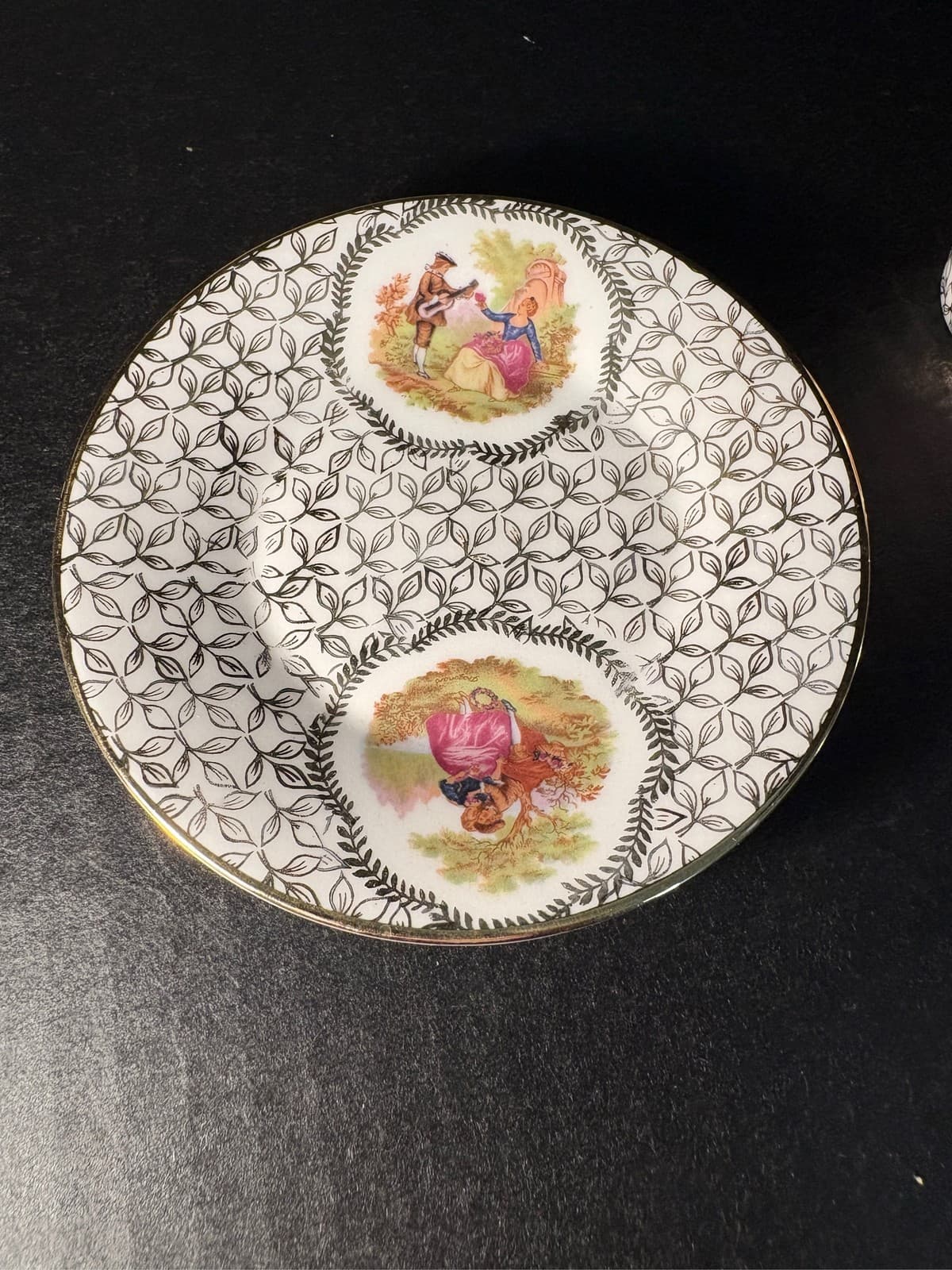 Limoges France Fragonard Demitasse Cup Saucer Gold Courting Couple - Thumbnail 6