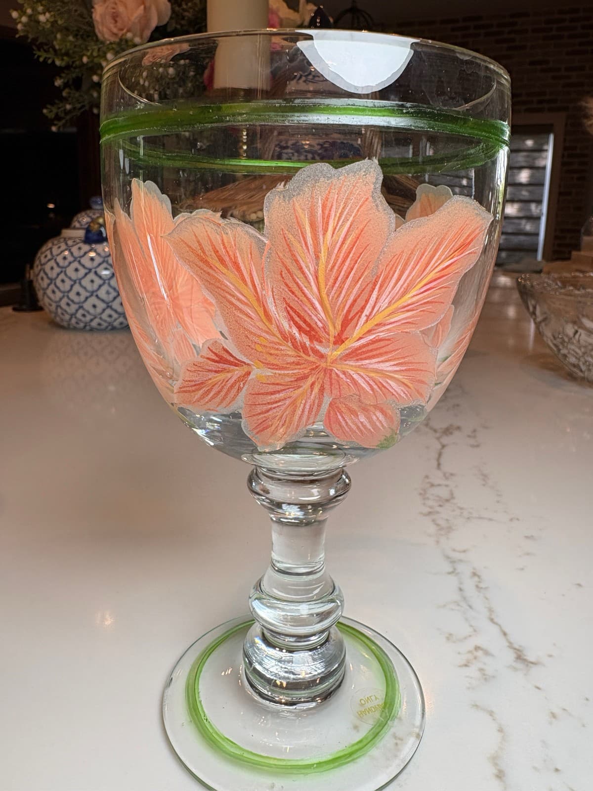 Set of 3 Luminarc France Floral Wine Glasses Hand Painted Stemware Sangria 7" - Thumbnail 3