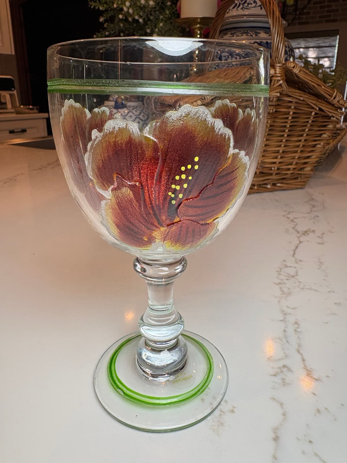 Set of 3 Luminarc France Floral Wine Glasses Hand Painted Stemware Sangria 7" - Thumbnail 4