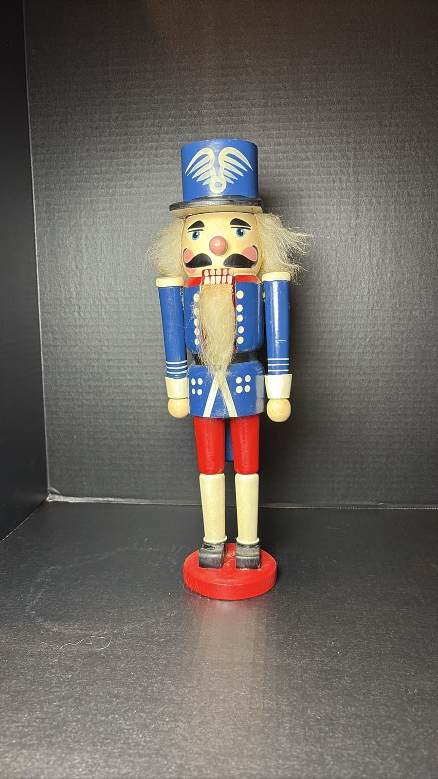 Wooden Nutcracker Soldier Figure Blue Red Uniform Christmas Decor 15” 1989 - Thumbnail 2
