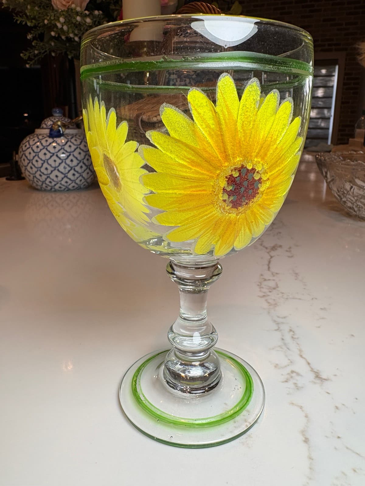 Set of 3 Luminarc France Floral Wine Glasses Hand Painted Stemware Sangria 7" - Thumbnail 2