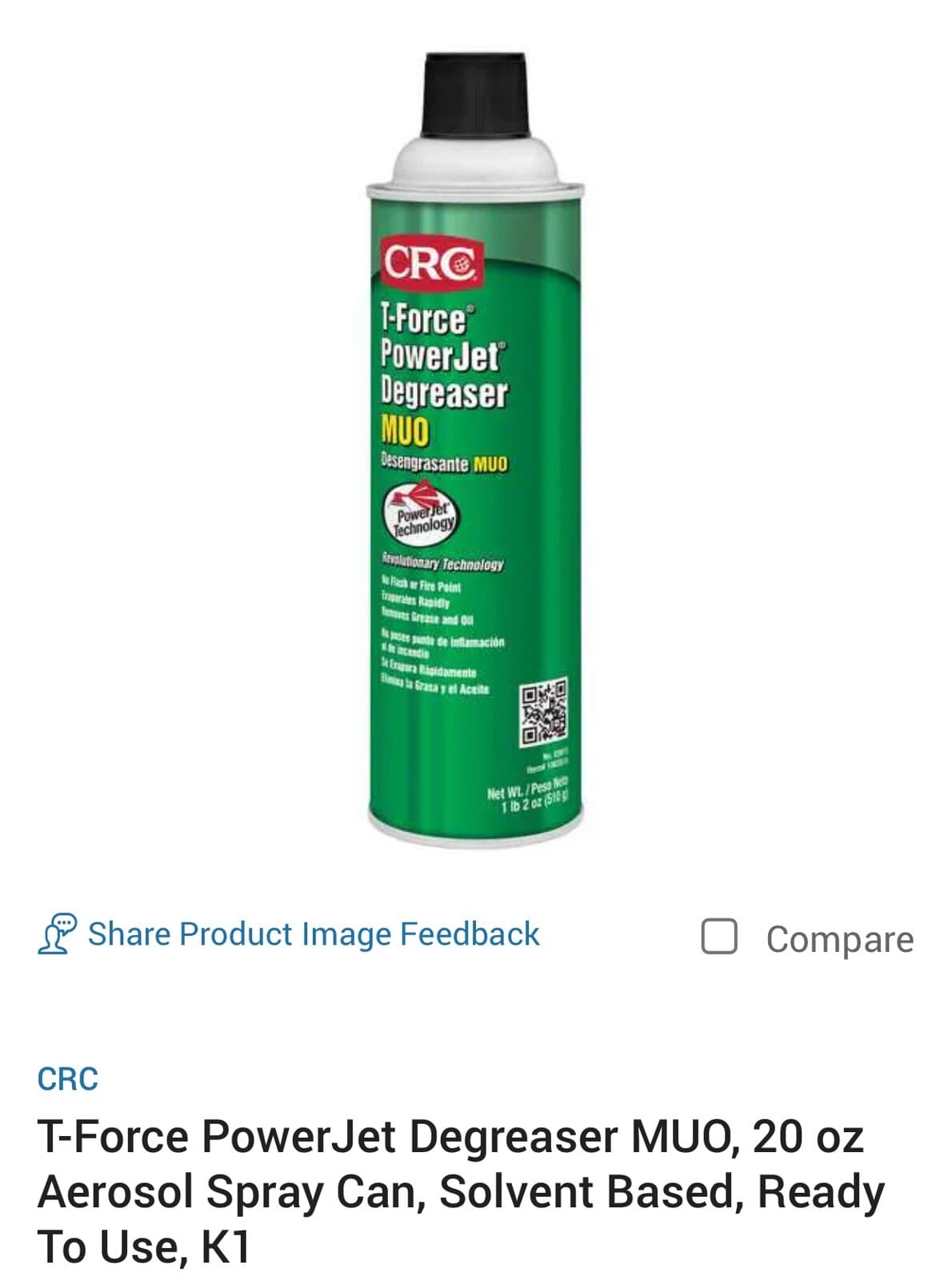 Crc Cleaner/Degreaser,Unscented,20oz,Aerosol 03915 Crc 03915 18 wt oz.