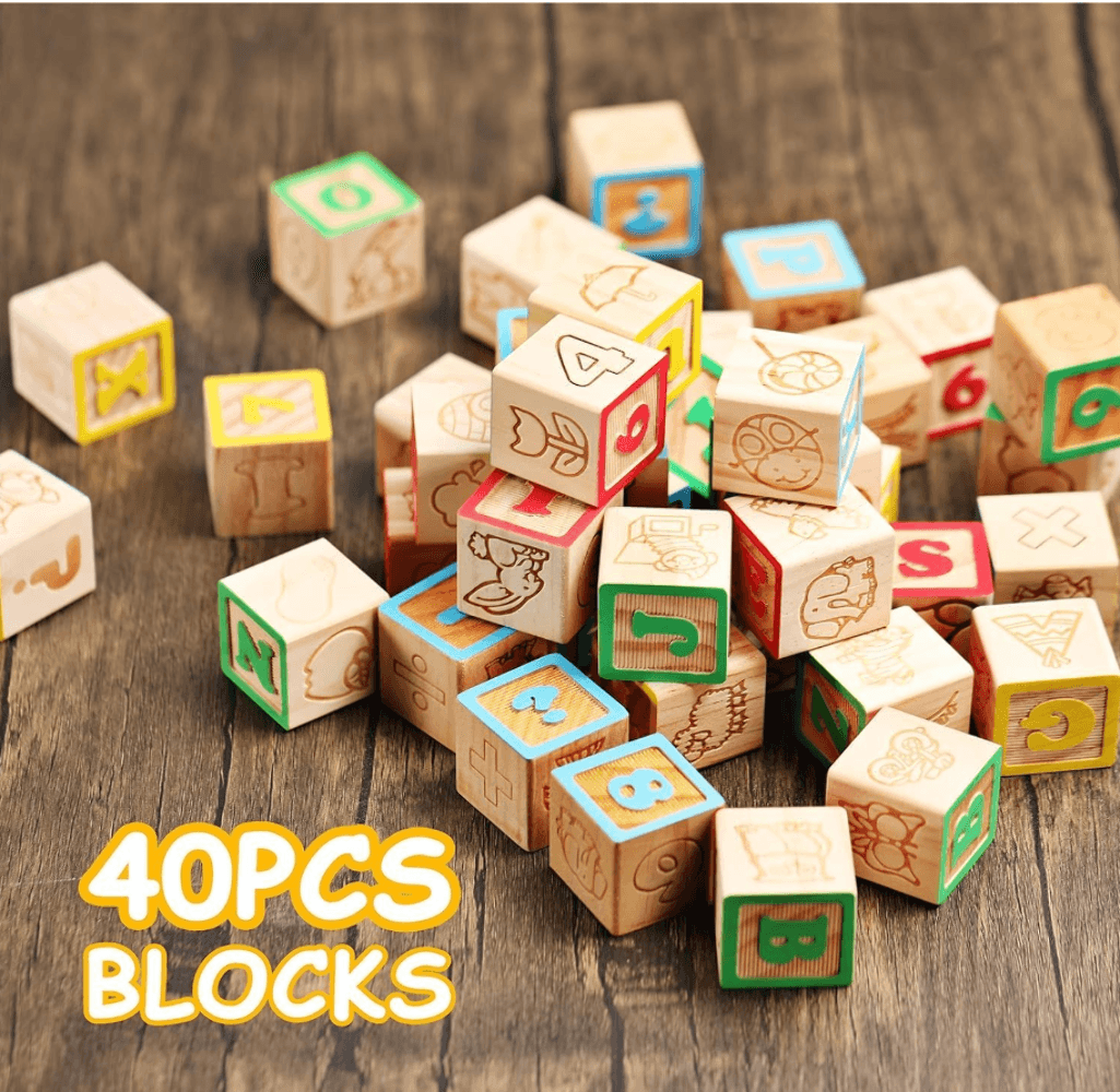 SainSmart Jr. Wooden ABC Blocks 40PCS Stacking Blocks - Thumbnail 2