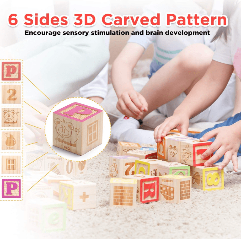 SainSmart Jr. Wooden ABC Blocks 40PCS Stacking Blocks - Thumbnail 3