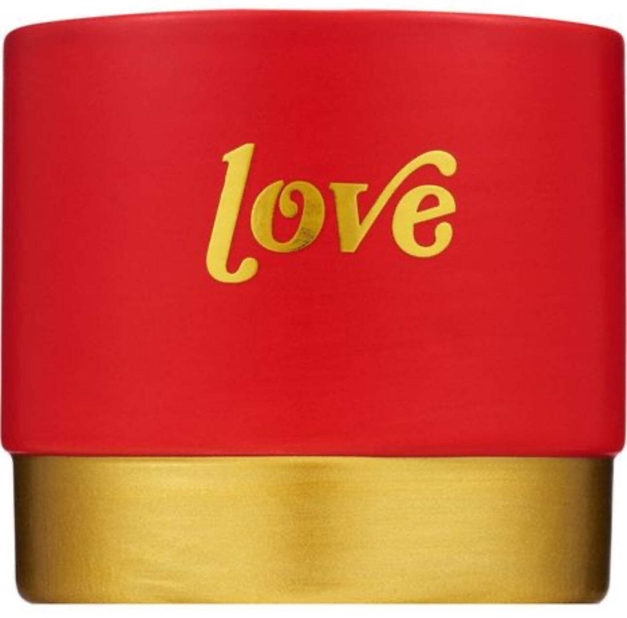 Blushed Dahlia, 12 ounce scented candle in red and gold love ceramic pot - Thumbnail 2