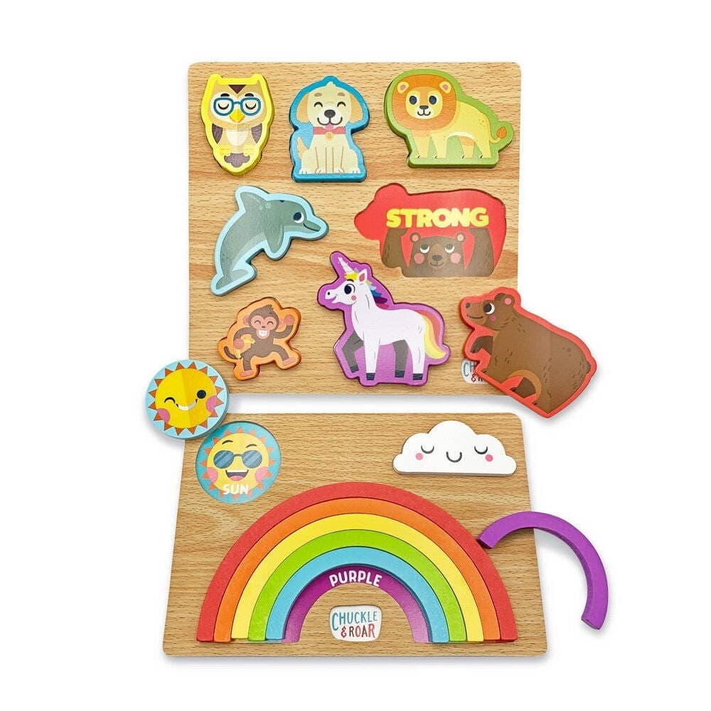 2pk Chuckle & Roar Wood Puzzles Rainbow Animals With Hidden Words Learning STEM - Thumbnail 2