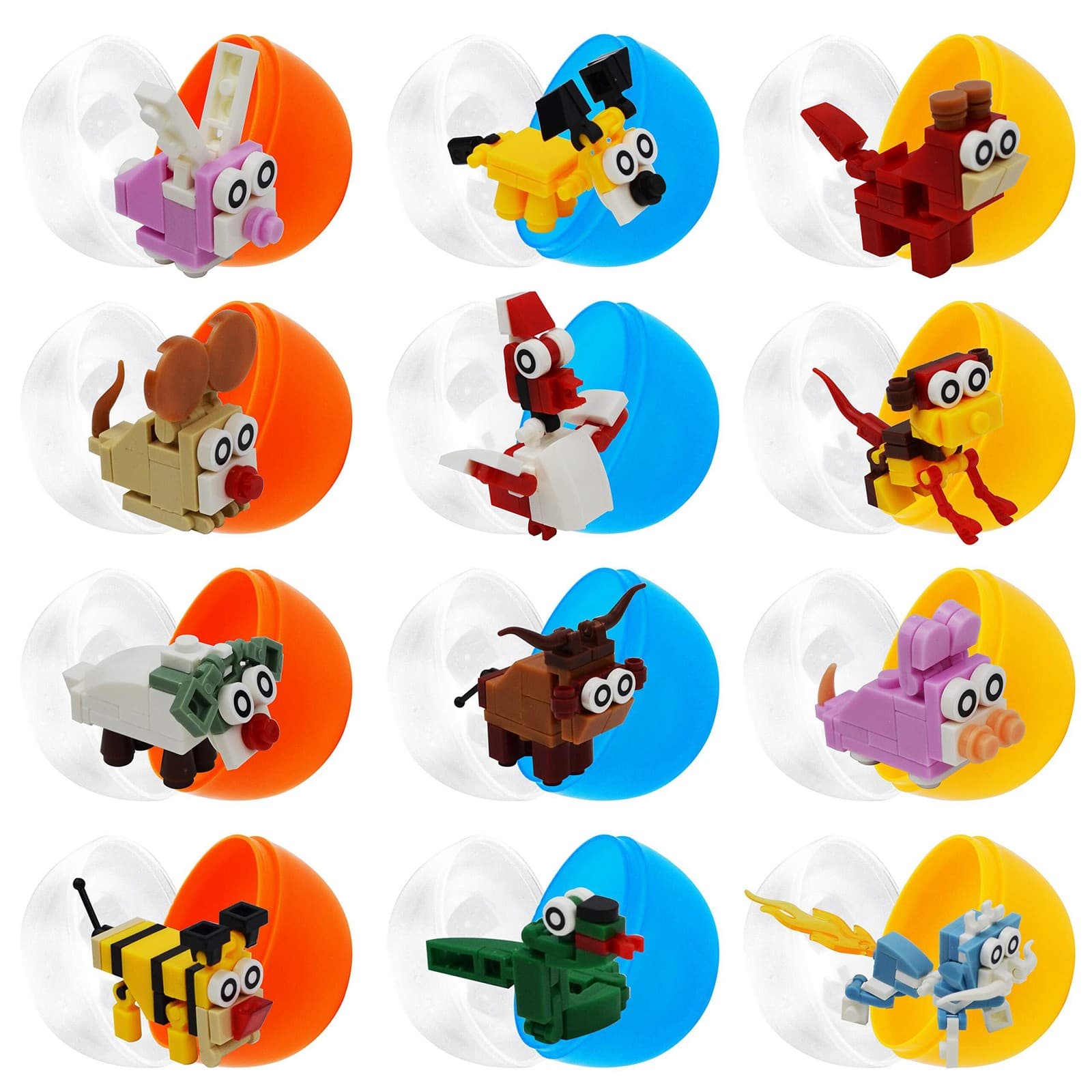 12 Pcs Surprise Eggs with Animal Building Blocks, Party Favor, Classroom Prize - Thumbnail 2