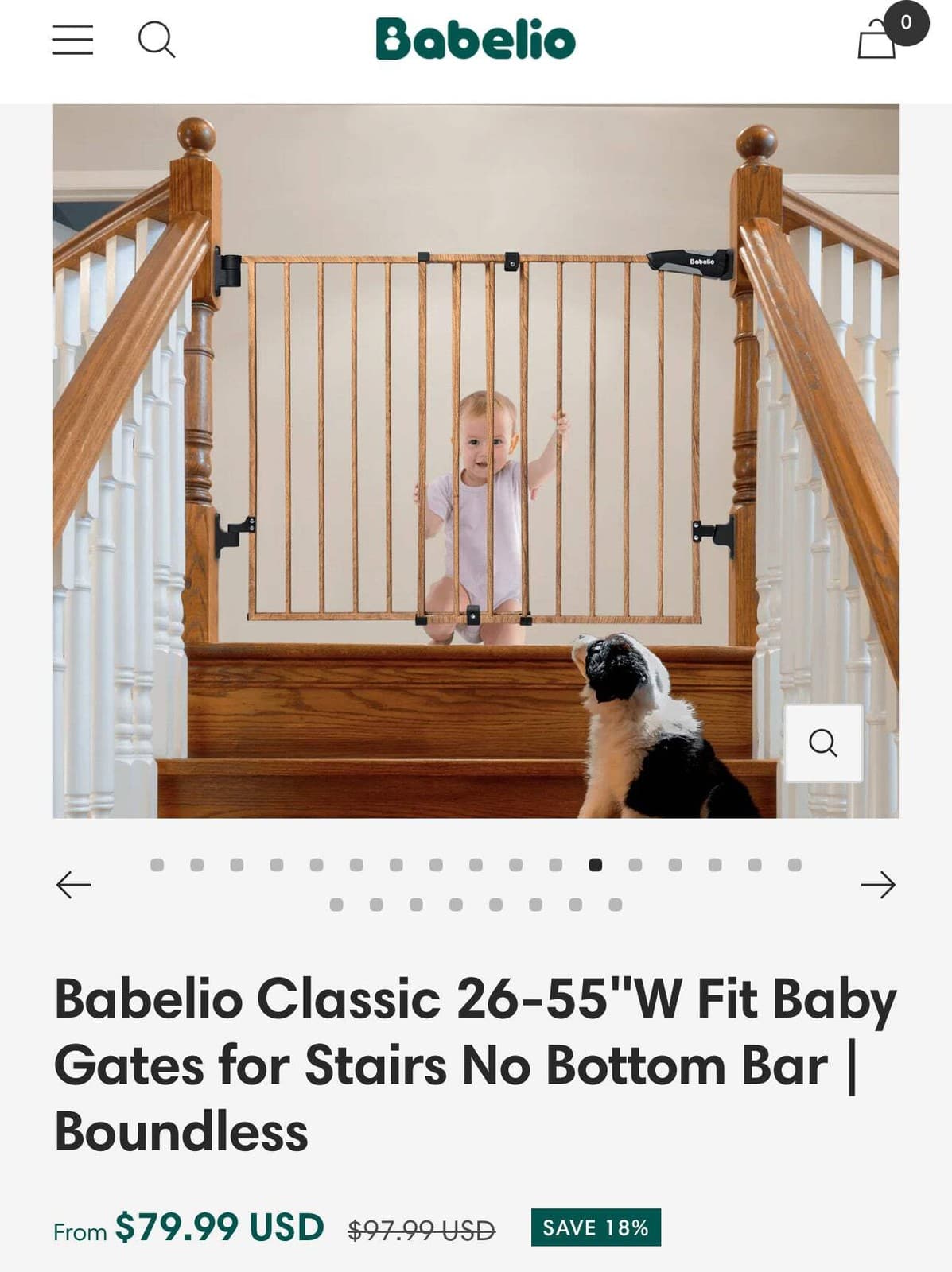 Babelio Classic 26-55"W Fit Baby Gates for Stairs No Bottom Bar | Boundless