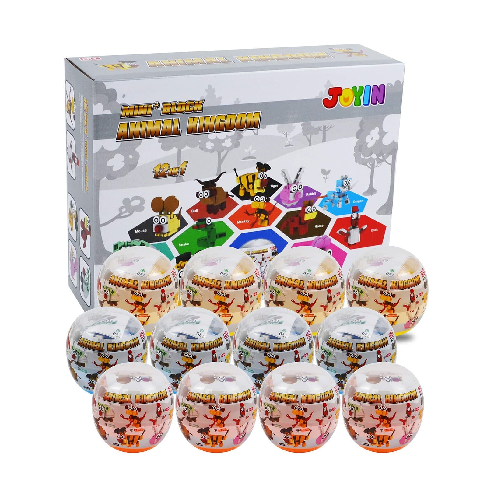 12 Pcs Surprise Eggs with Animal Building Blocks, Party Favor, Classroom Prize - Thumbnail 7