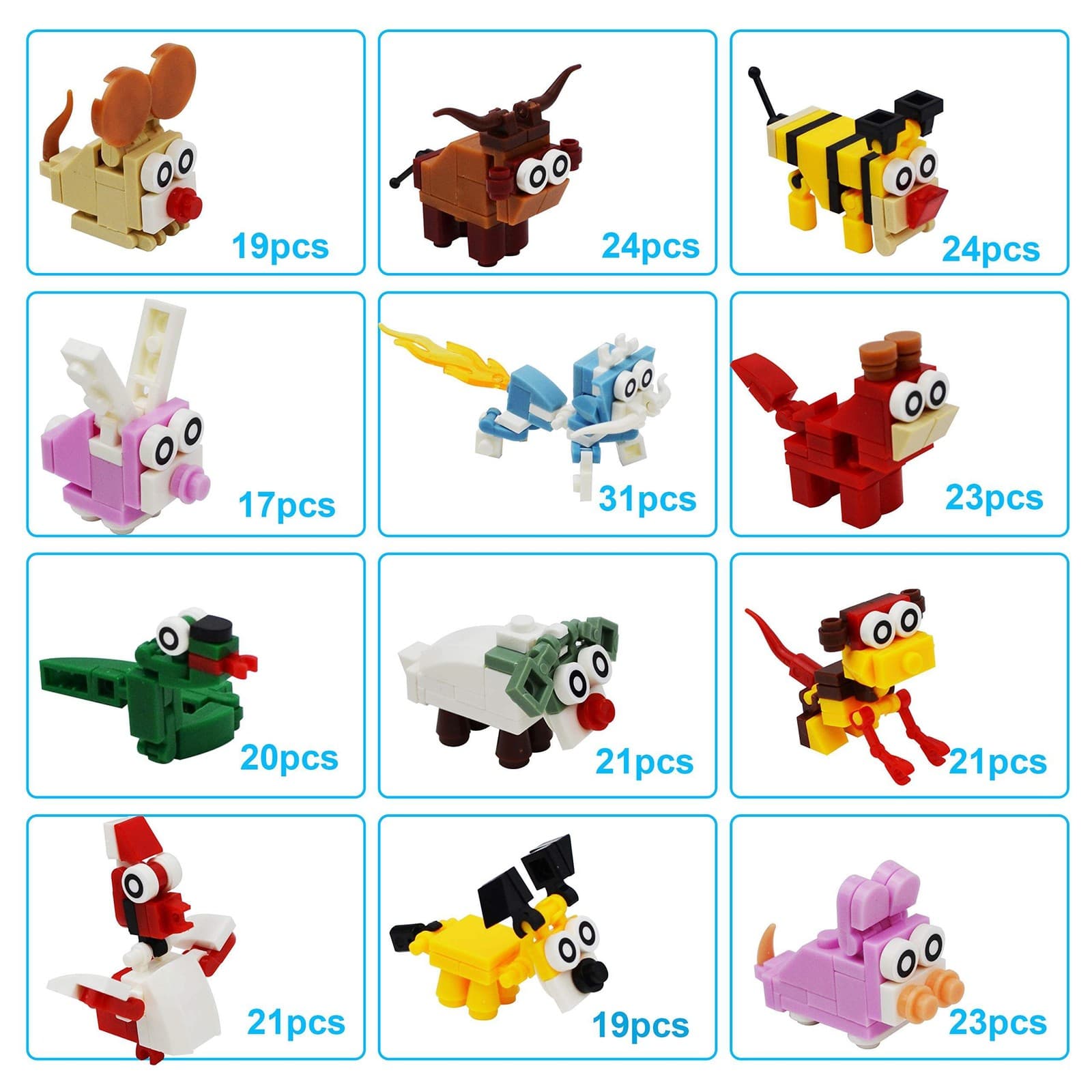 12 Pcs Surprise Eggs with Animal Building Blocks, Party Favor, Classroom Prize - Thumbnail 5