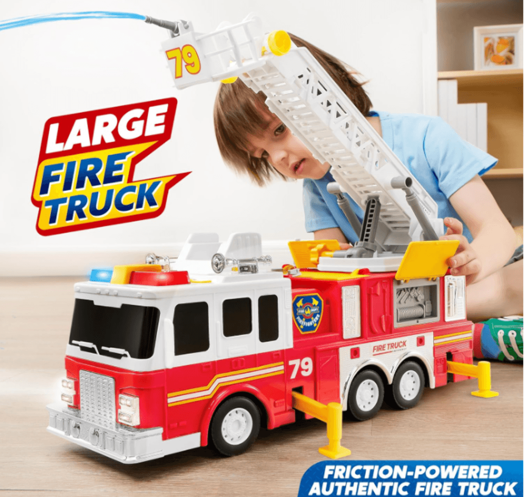 Extra Large Fire Truck Toy Lights, Realistic Sirens & Button - Thumbnail 4