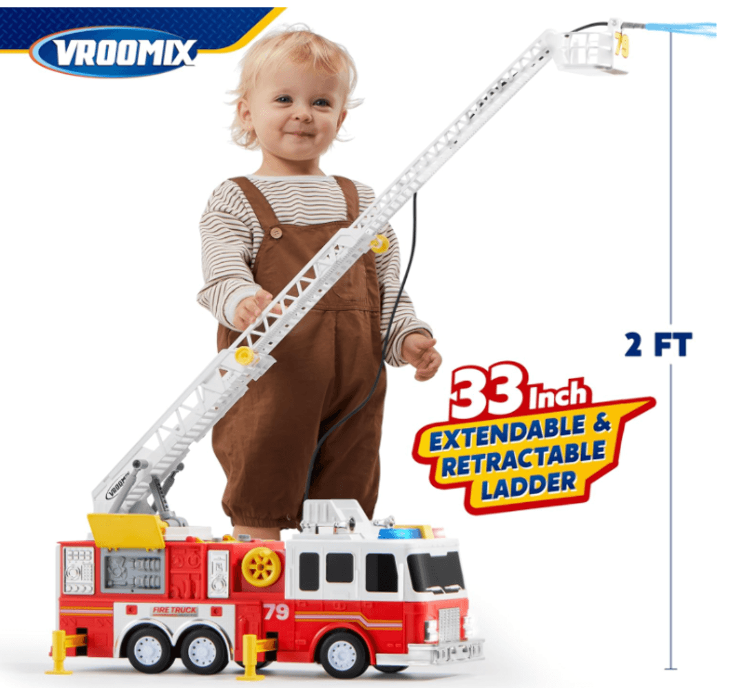 Extra Large Fire Truck Toy Lights, Realistic Sirens & Button - Thumbnail 3