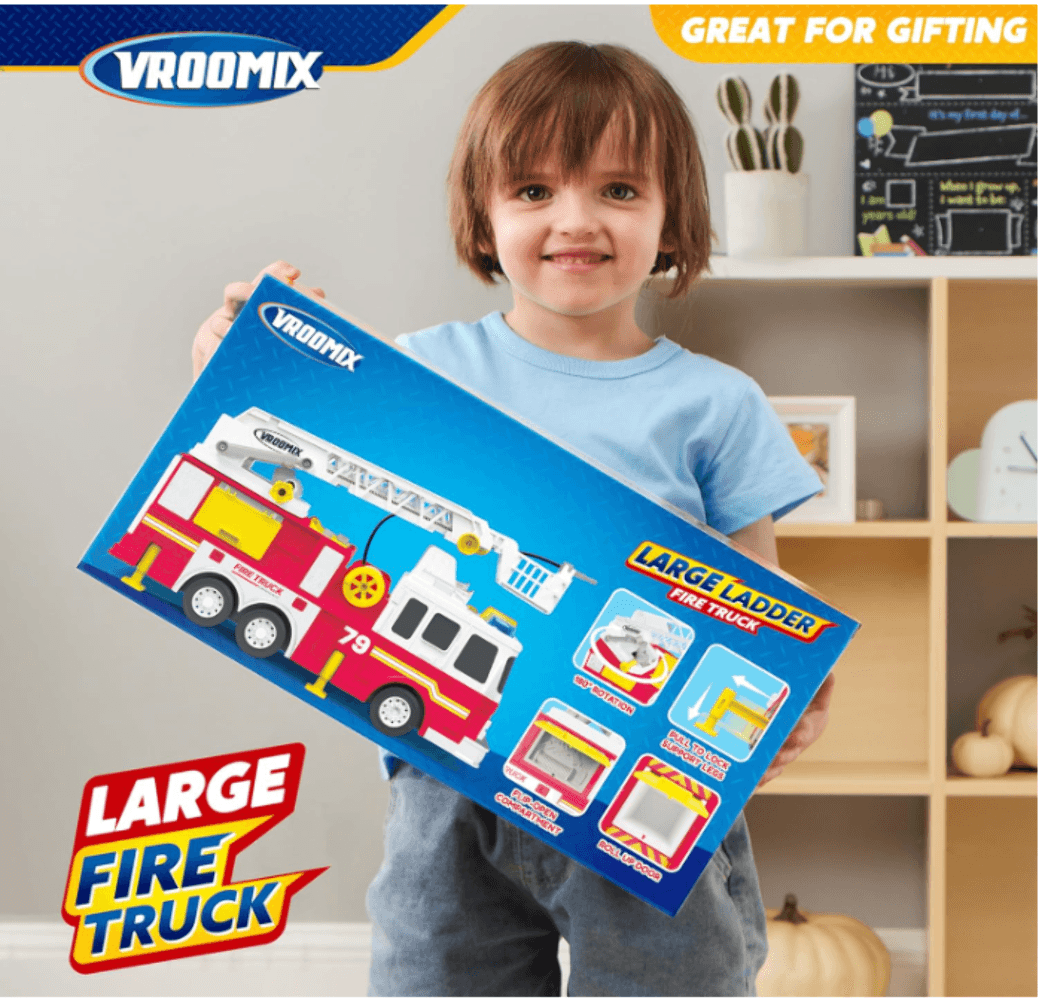 Extra Large Fire Truck Toy Lights, Realistic Sirens & Button - Thumbnail 6