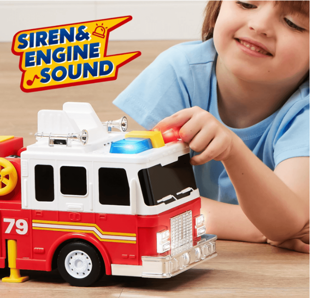 Extra Large Fire Truck Toy Lights, Realistic Sirens & Button - Thumbnail 2