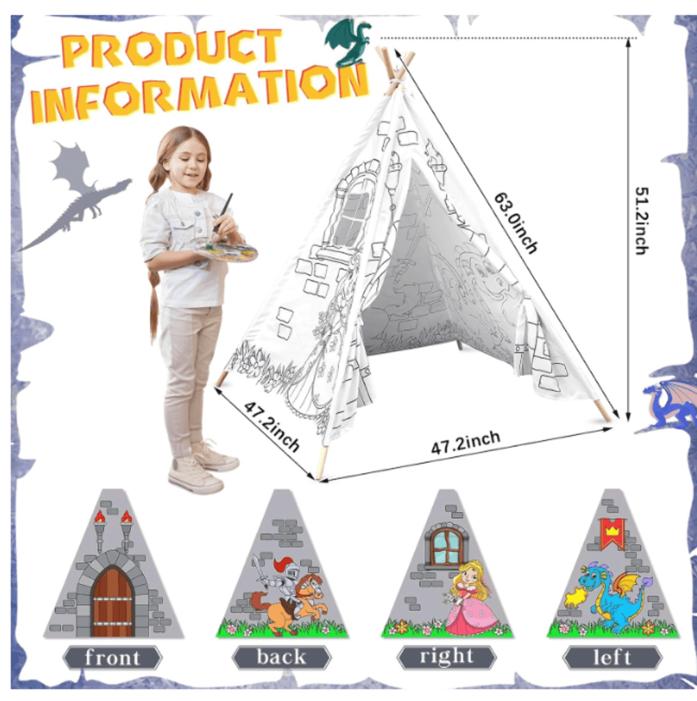 Color Your Own Teepee Tent Playhouse - 63" Inch - Thumbnail 2