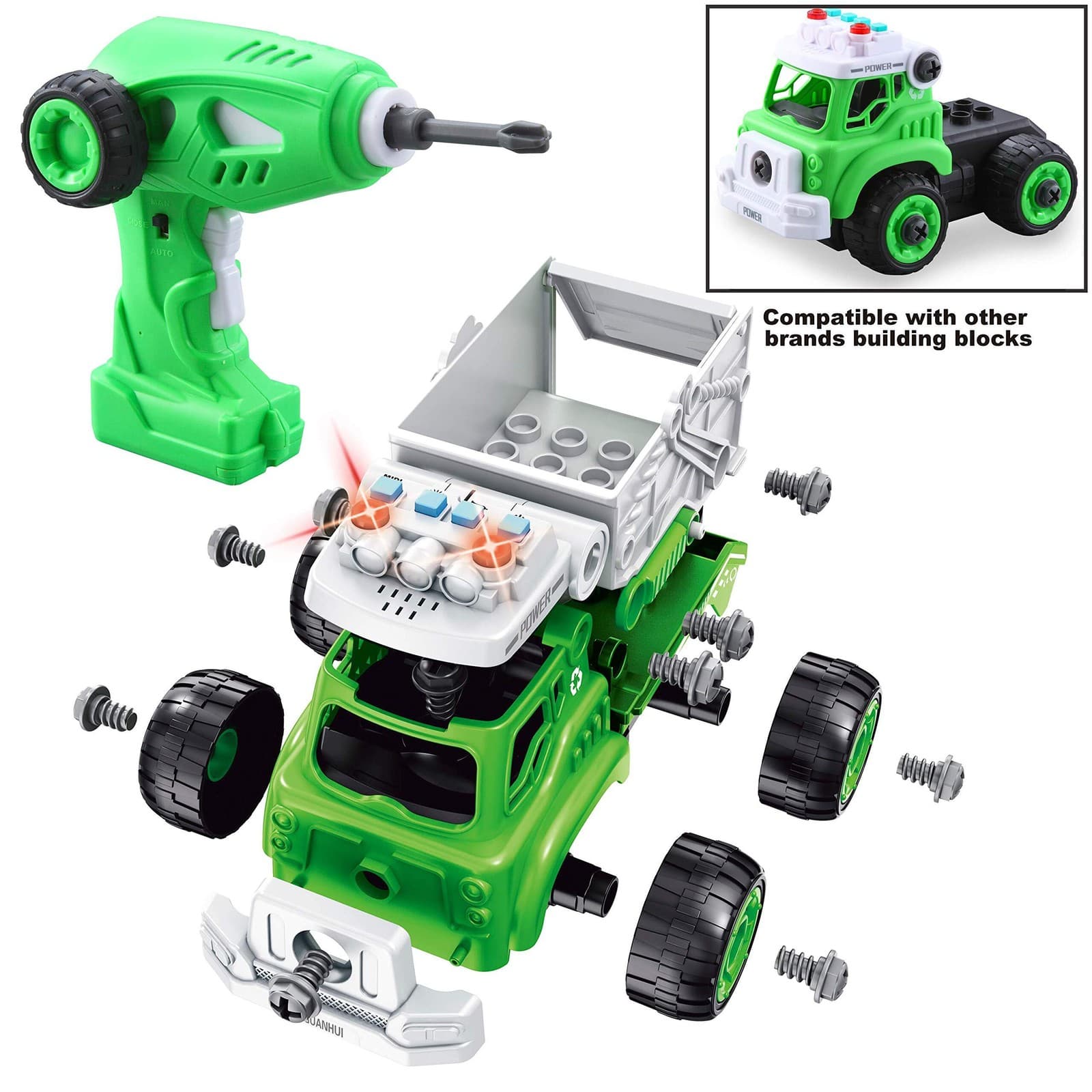 JOYIN 4 in 1 Take Apart Toys with Electric Drill, Remote Control Garbage Truck - Thumbnail 5