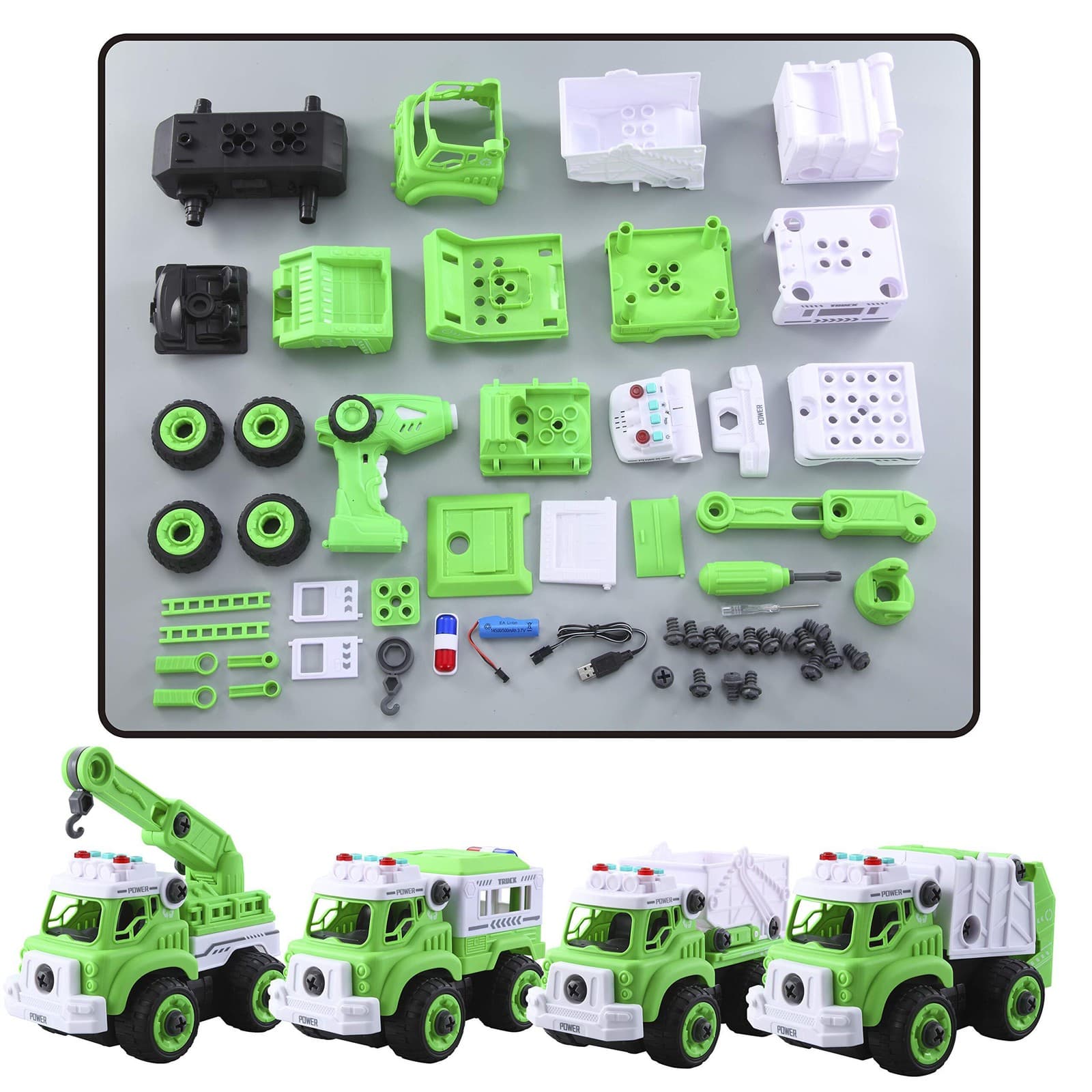 JOYIN 4 in 1 Take Apart Toys with Electric Drill, Remote Control Garbage Truck - Thumbnail 2
