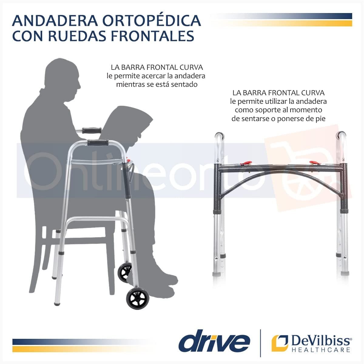 Drive Medical Deluxe - Walker two button folding w/ 5" wheels - Thumbnail 6