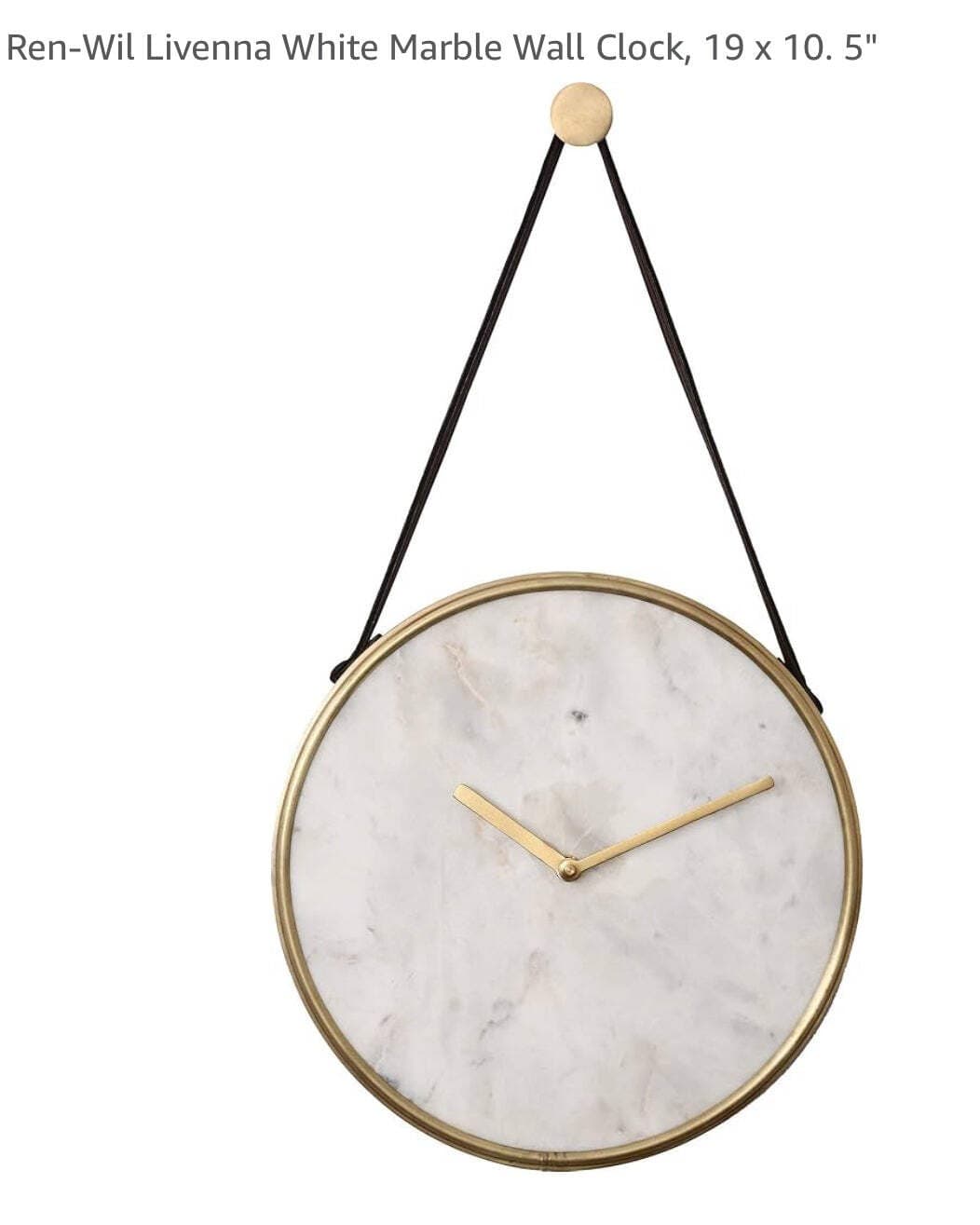 Ren-Wil Livenna White Marble Wall Clock, 19 x 10. 5"