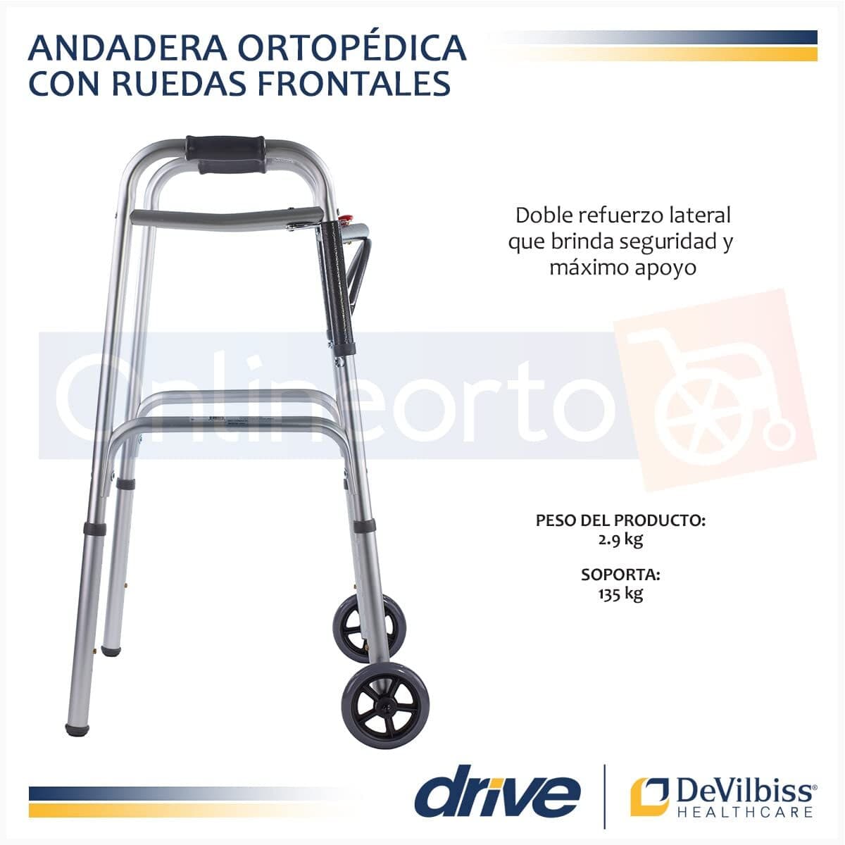 Drive Medical Deluxe - Walker two button folding w/ 5" wheels - Thumbnail 7