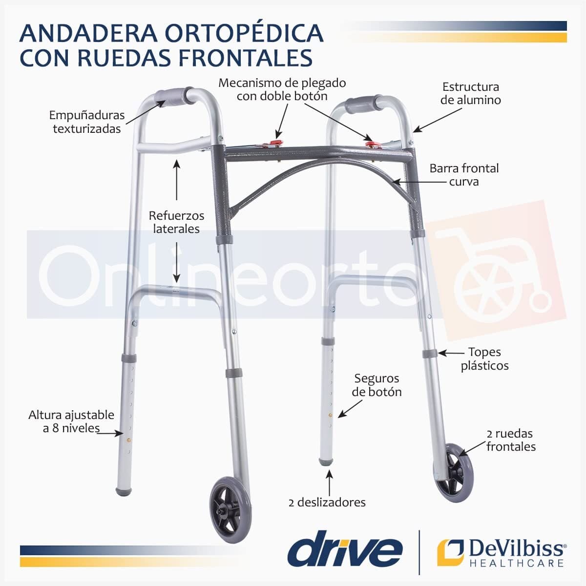 Drive Medical Deluxe - Walker two button folding w/ 5" wheels - Thumbnail 2