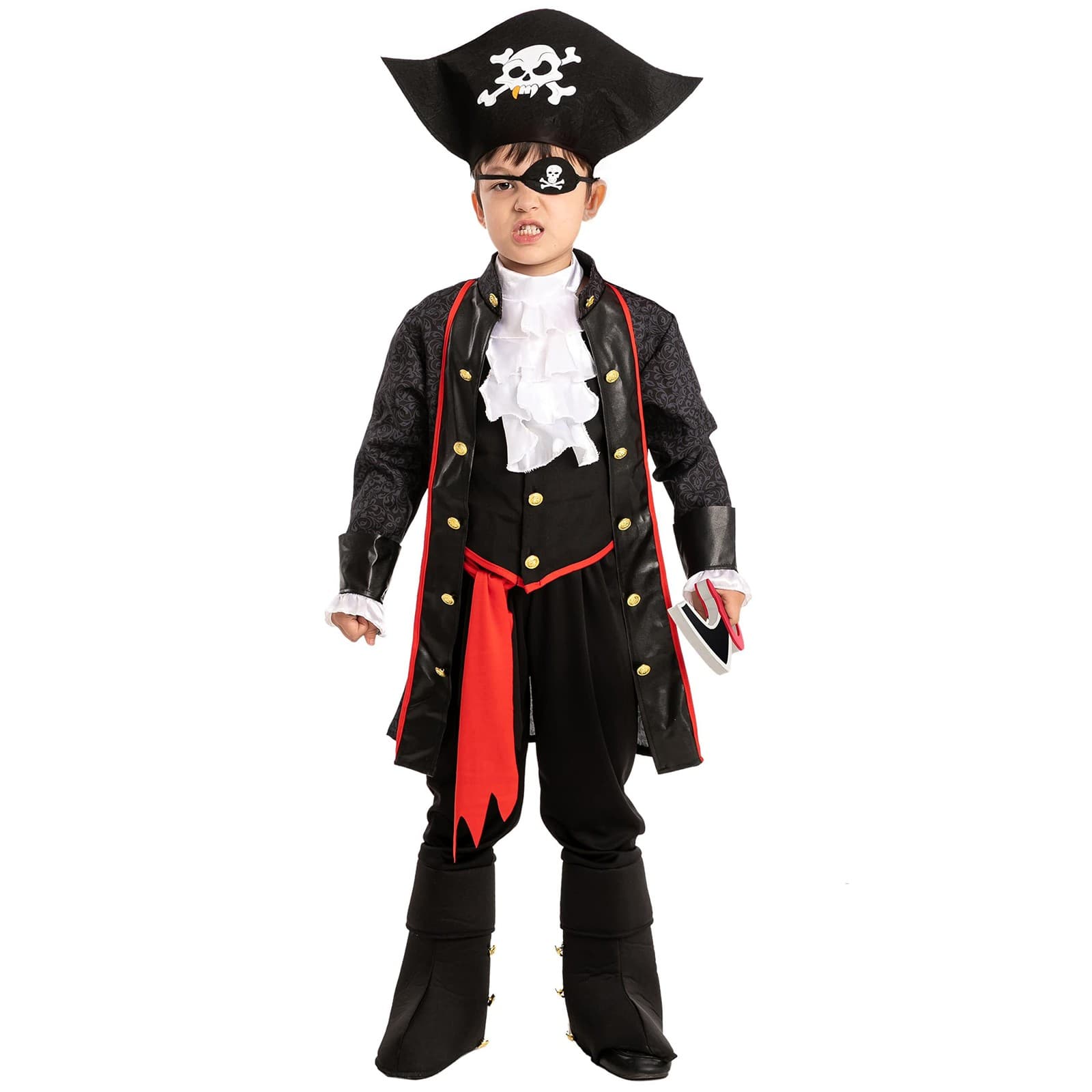 Kids Pirate Captain Halloween Role play, Cosplay Dress up Deluxe Costume set