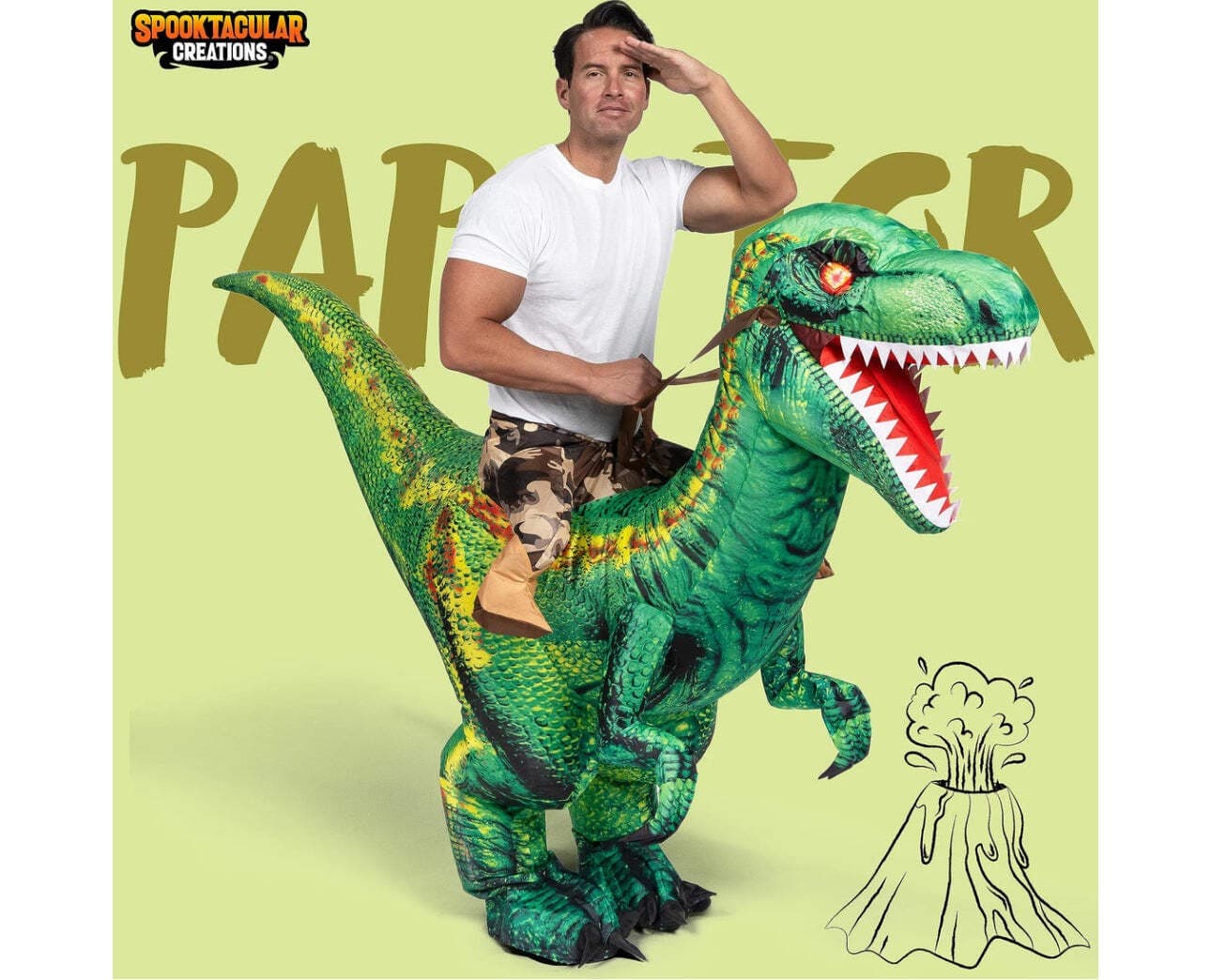 Inflatable Dinosaur Costume, Ride a Raptor w/ glowing eyes 7-10 Years