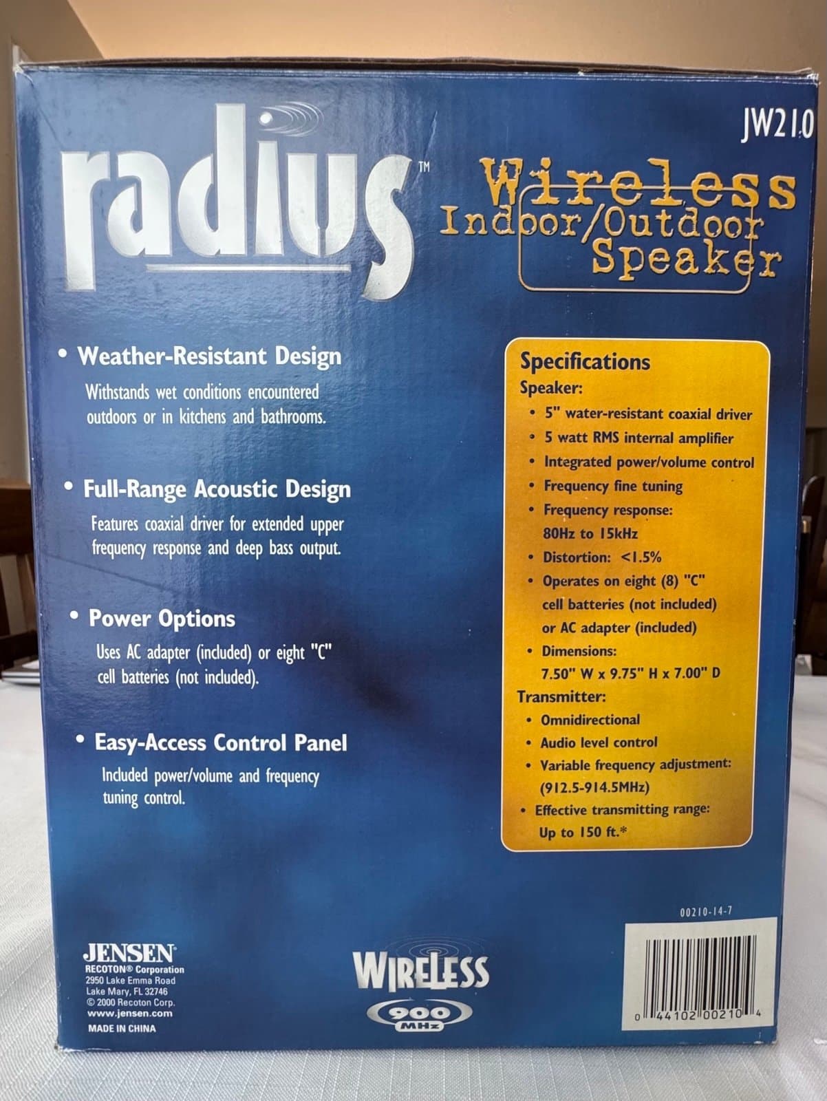 Jensen Radius Wireless Indoor/Outdoor Speaker #JW210 - Thumbnail 3