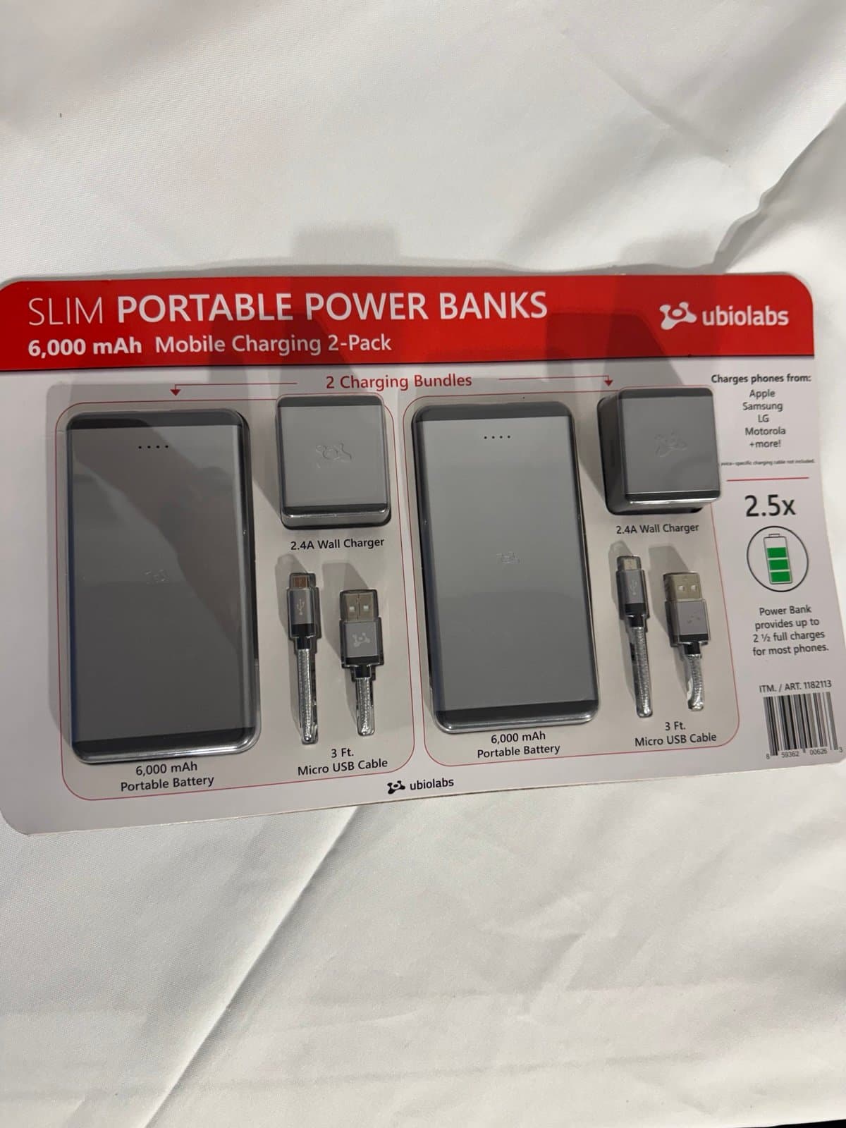 2 Ubio Labs Slim Power Banks 6000mAh RAPID CHARGE Micro USB Android, iPhone ++
