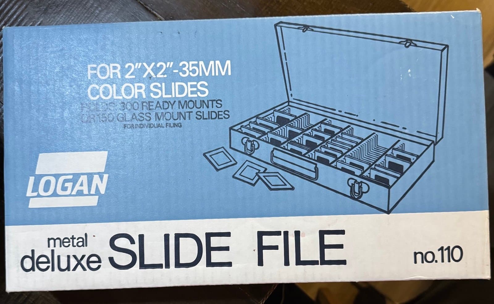 Vintage Logan Metal Deluxe 35mm Slide File 2"x2" No. 110 New Old Stock Open Box