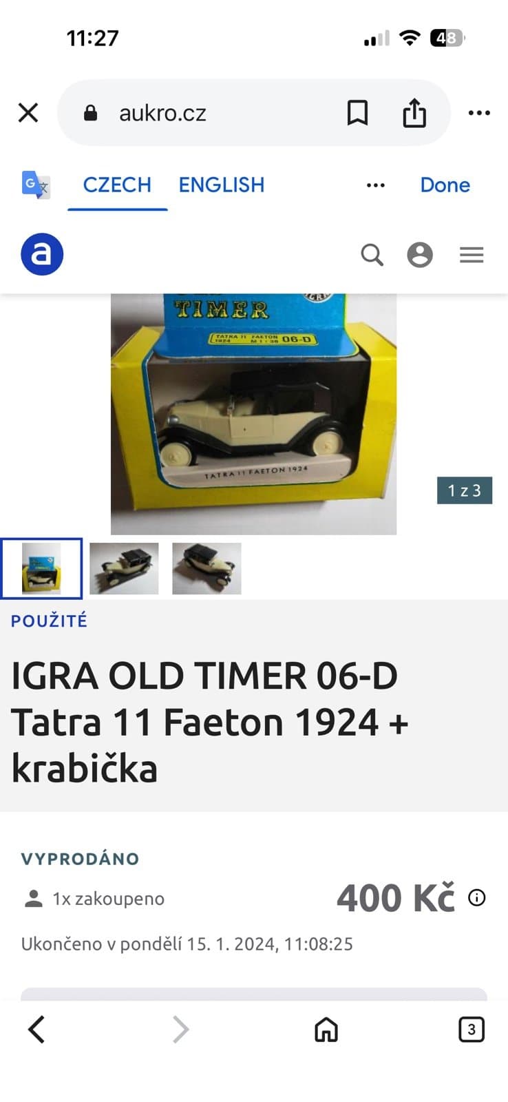 1/36 Igra Old Timer 1924 Tatra 11 Normandie Plastic Vehicle Czechoslovkia - Thumbnail 7