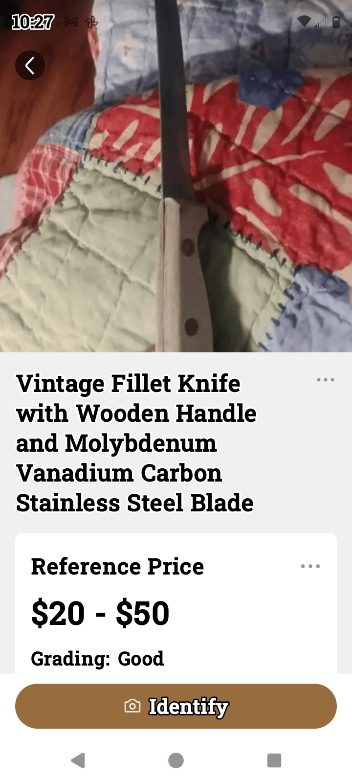 Vintage Fillet Knife Wooden Handle Stainless Steel Blade