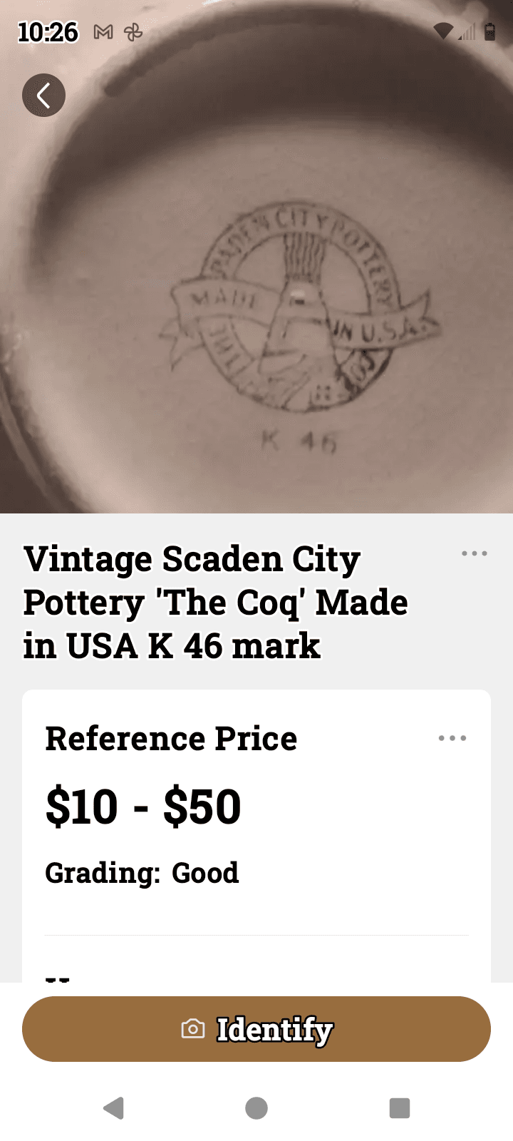 Vintage Scaden City Pottery 'The Coq' USA K 46 Mark