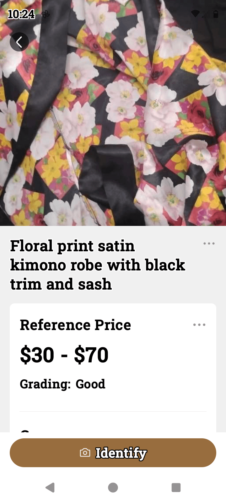 Floral Satin Kimono Robe with Black Trim and Sash