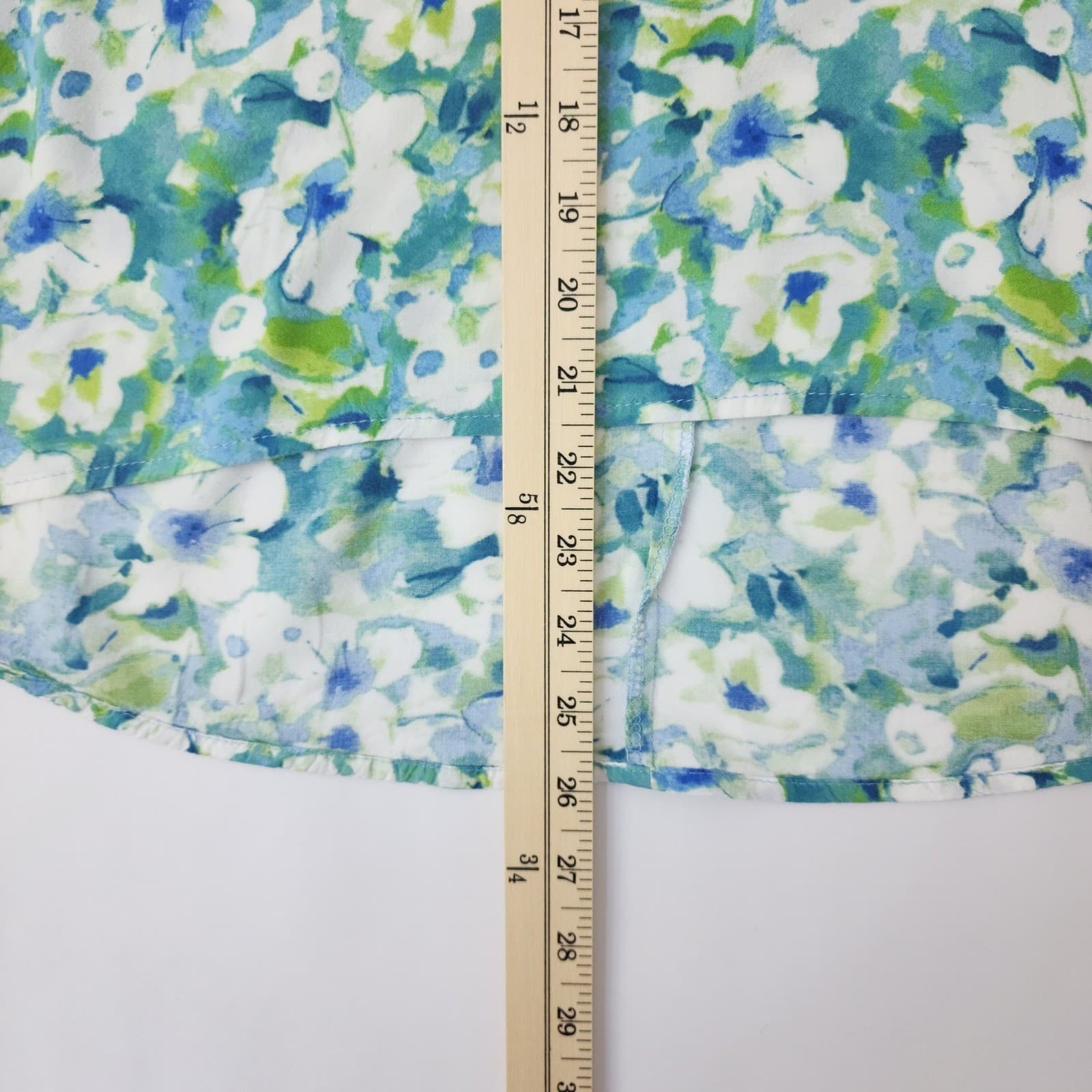 Ava Christine Womens XL Floral Cap Sleeve Blouse Blue Green Watercolor High Low - Thumbnail 2