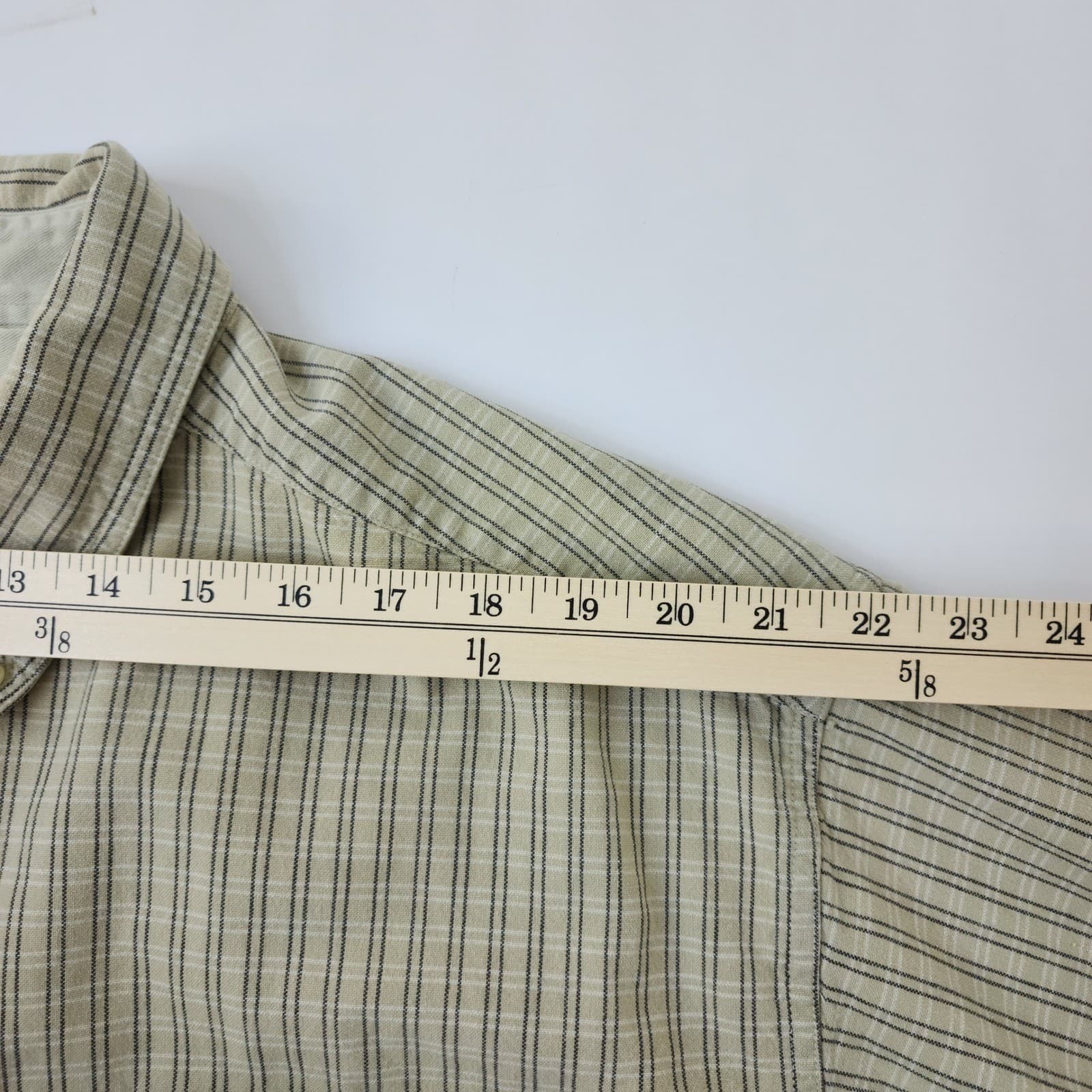 Columbia Mens 2XL Pinstripe Button Down Shirt Tan Green Long Sleeve Cotton - Thumbnail 4
