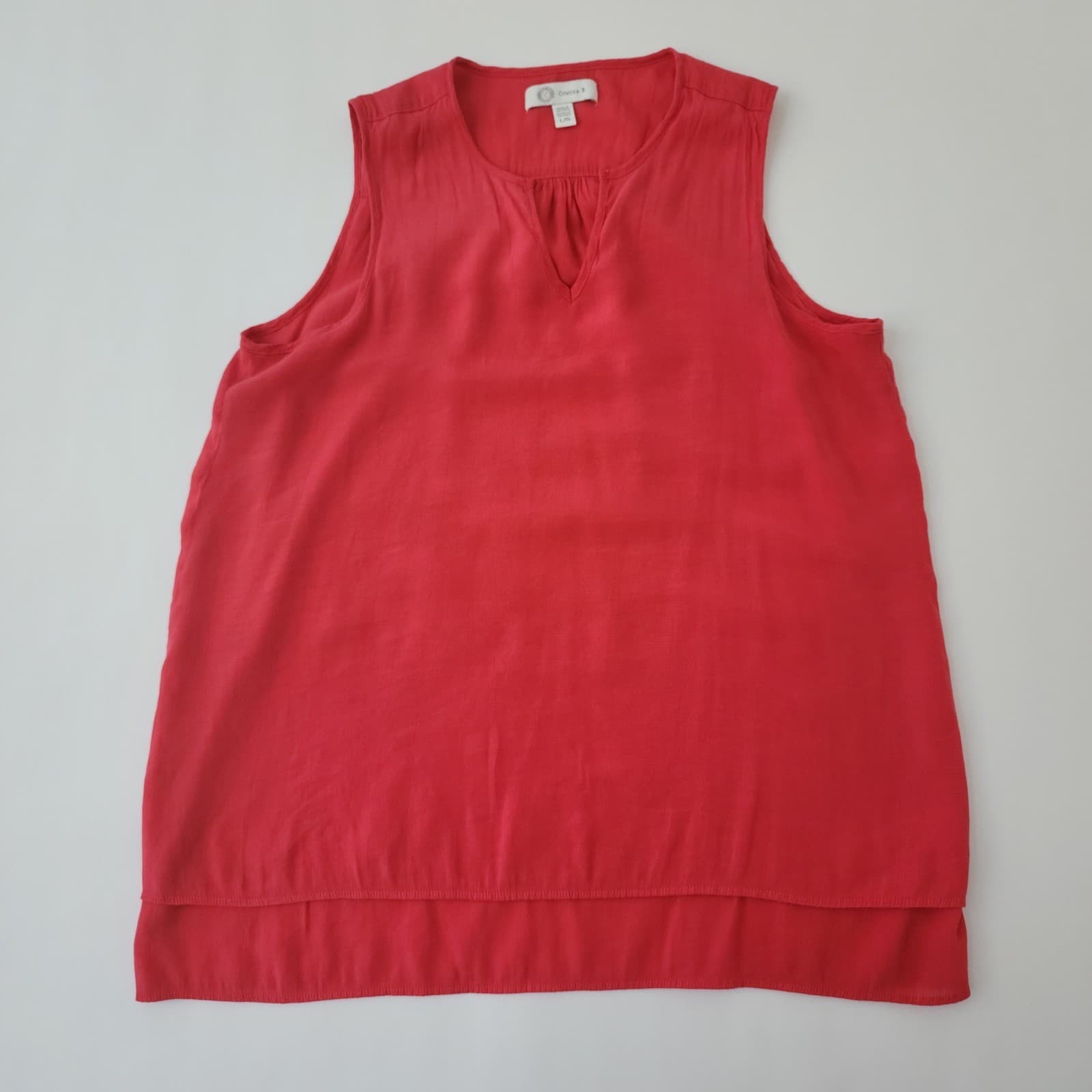 Cristina B Womens Red Sleeveless Split Neck High Low Hem Blouse Size Large