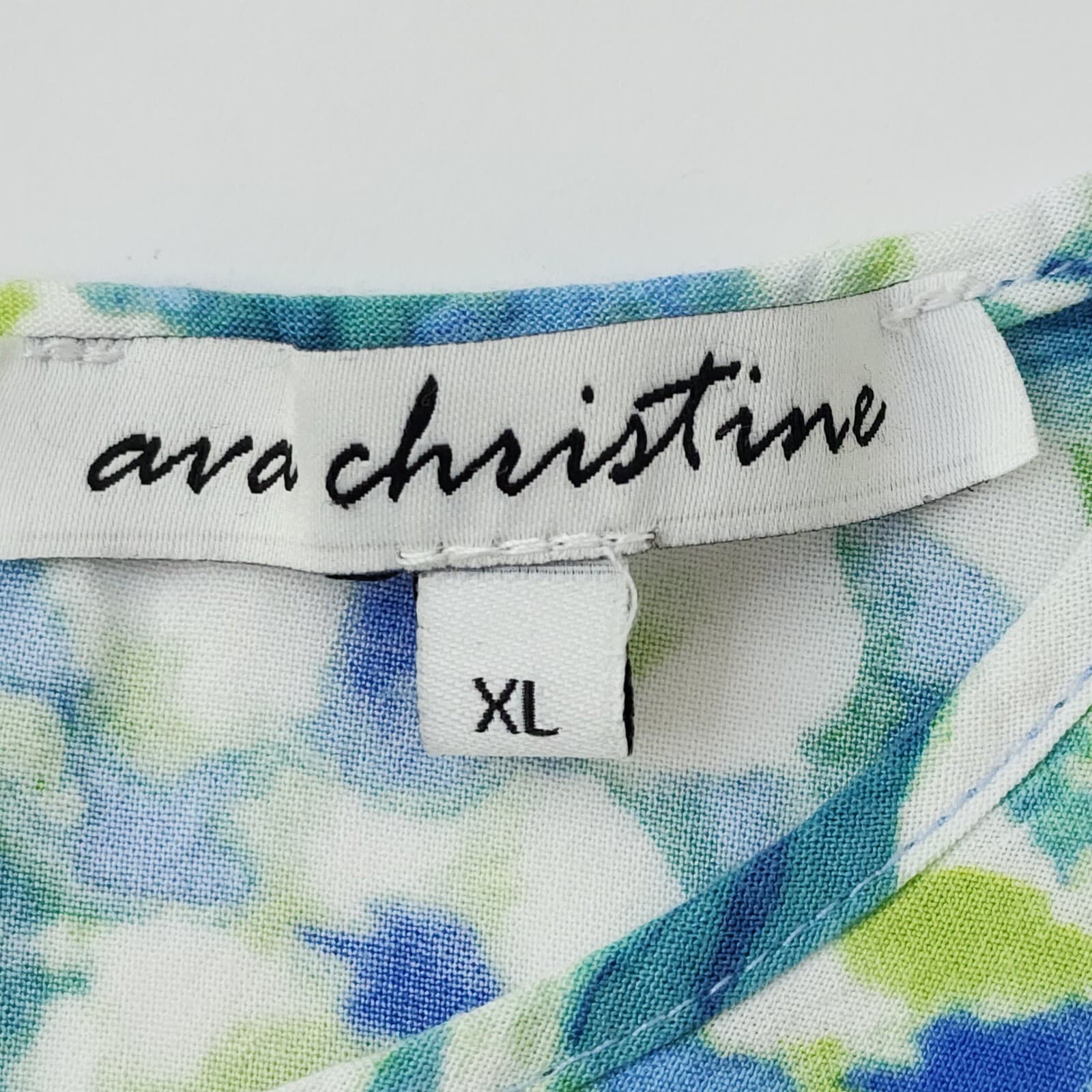 Ava Christine Womens XL Floral Cap Sleeve Blouse Blue Green Watercolor High Low - Thumbnail 5
