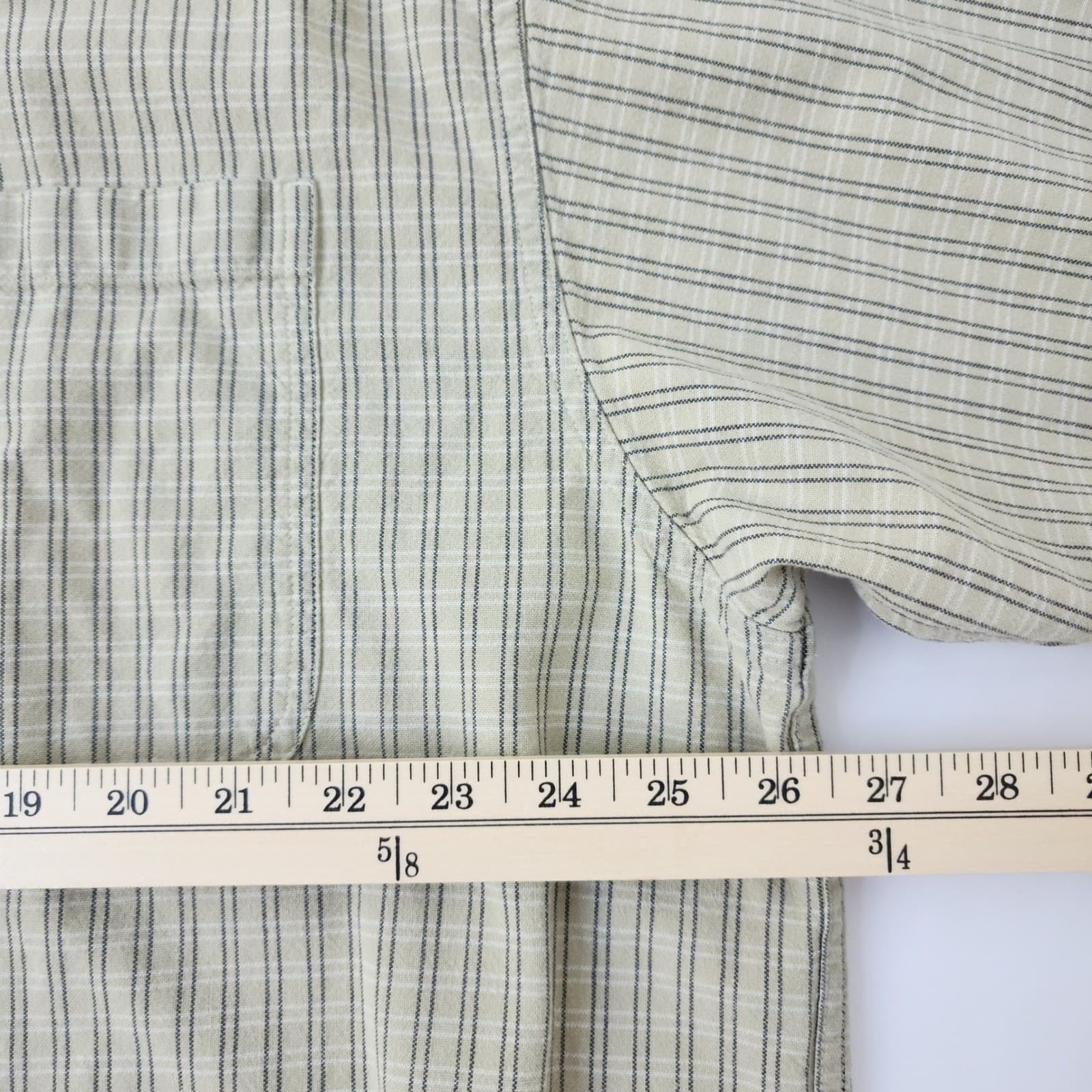 Columbia Mens 2XL Pinstripe Button Down Shirt Tan Green Long Sleeve Cotton - Thumbnail 3