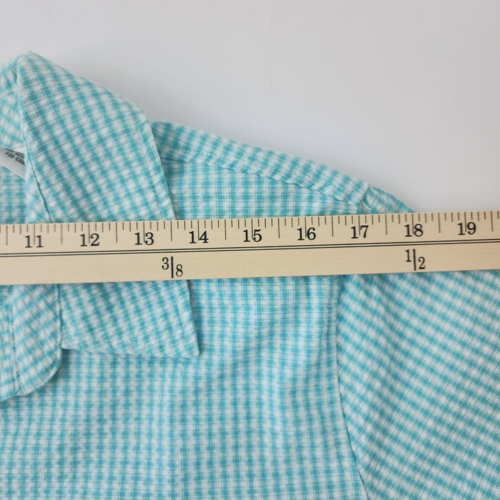 Drapers & Damons Teal Gingham Floral Embroidered Beaded Button Down Shirt L - Thumbnail 4